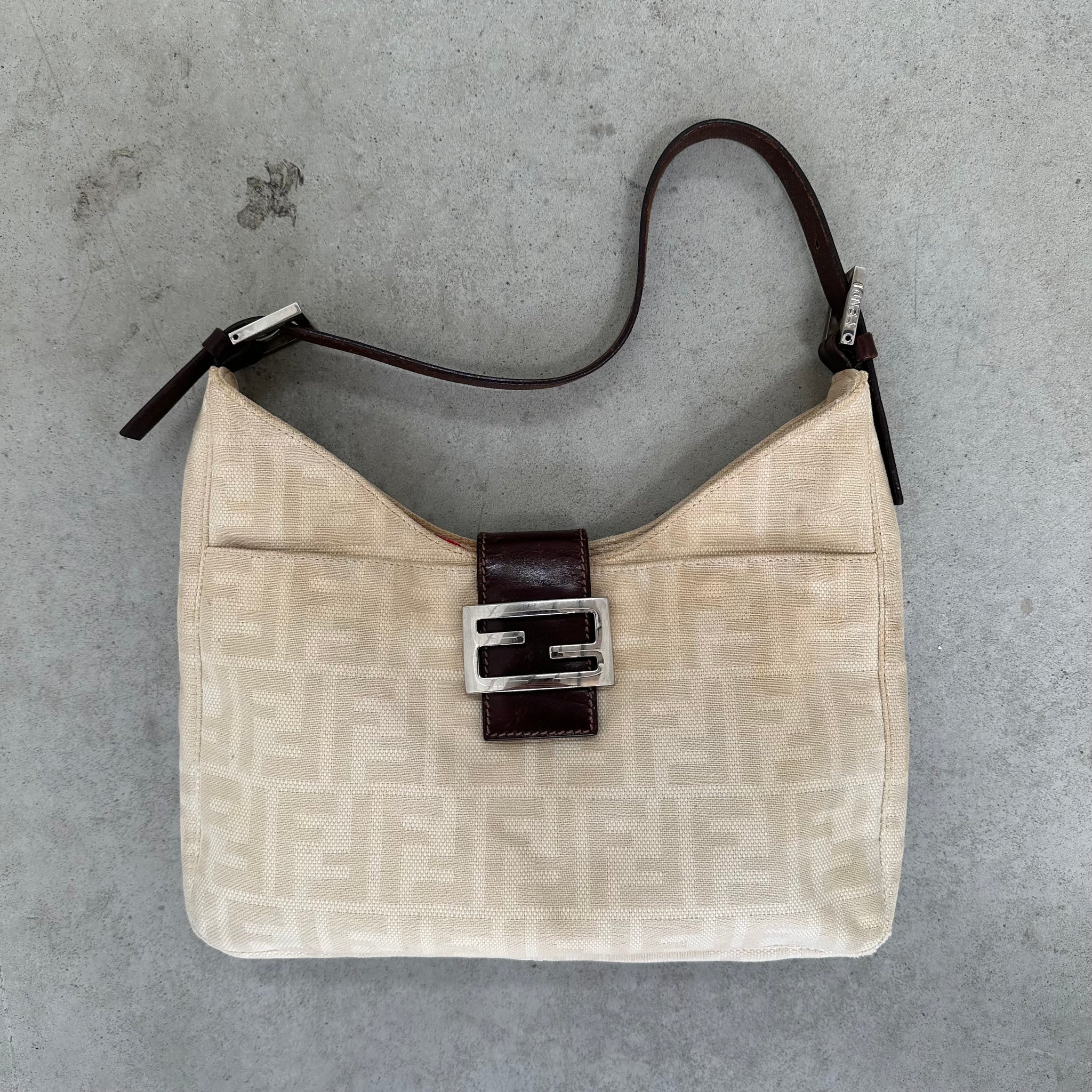 Fendi Zucca Canvas Mamma Baguette Shoulder Bag Cream