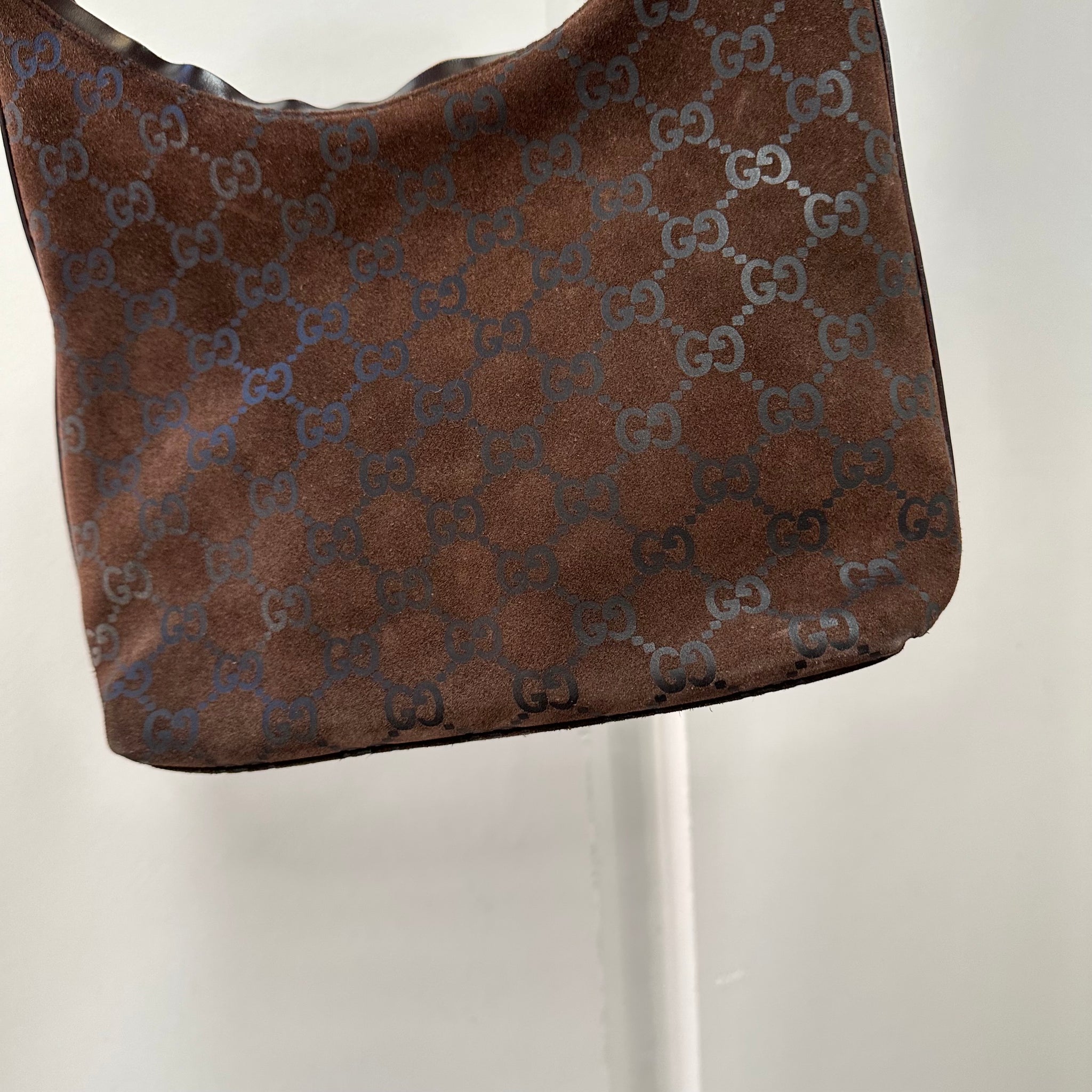 Gucci GG Shoulder Bag Suede Canvas Brown