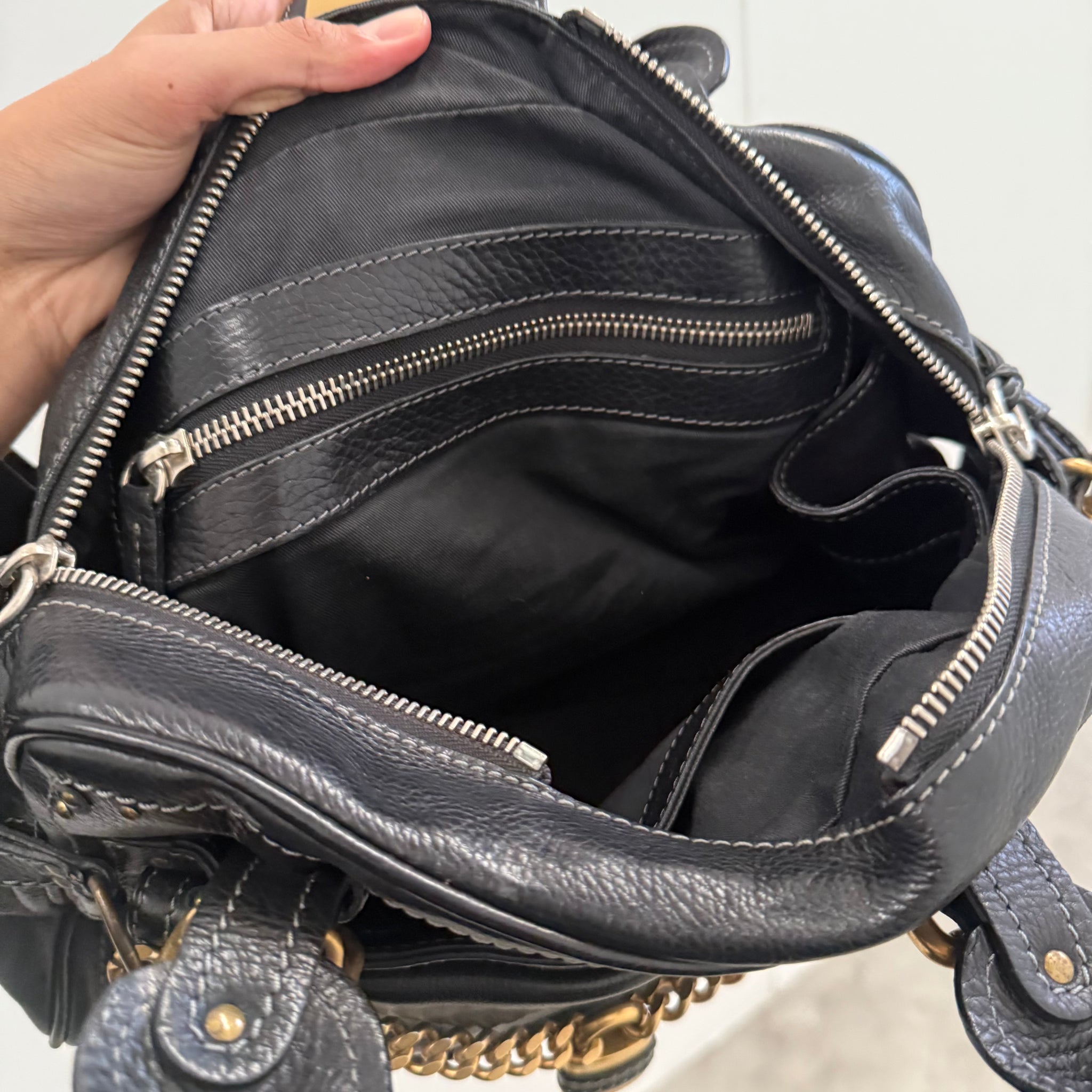 Chloe Paddington Shoulder Bag Black Leather with Chain Detail