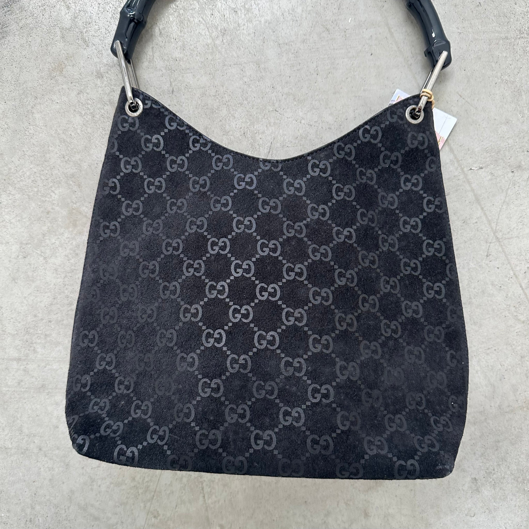 Gucci Bamboo Suede Shoulder Bag Black