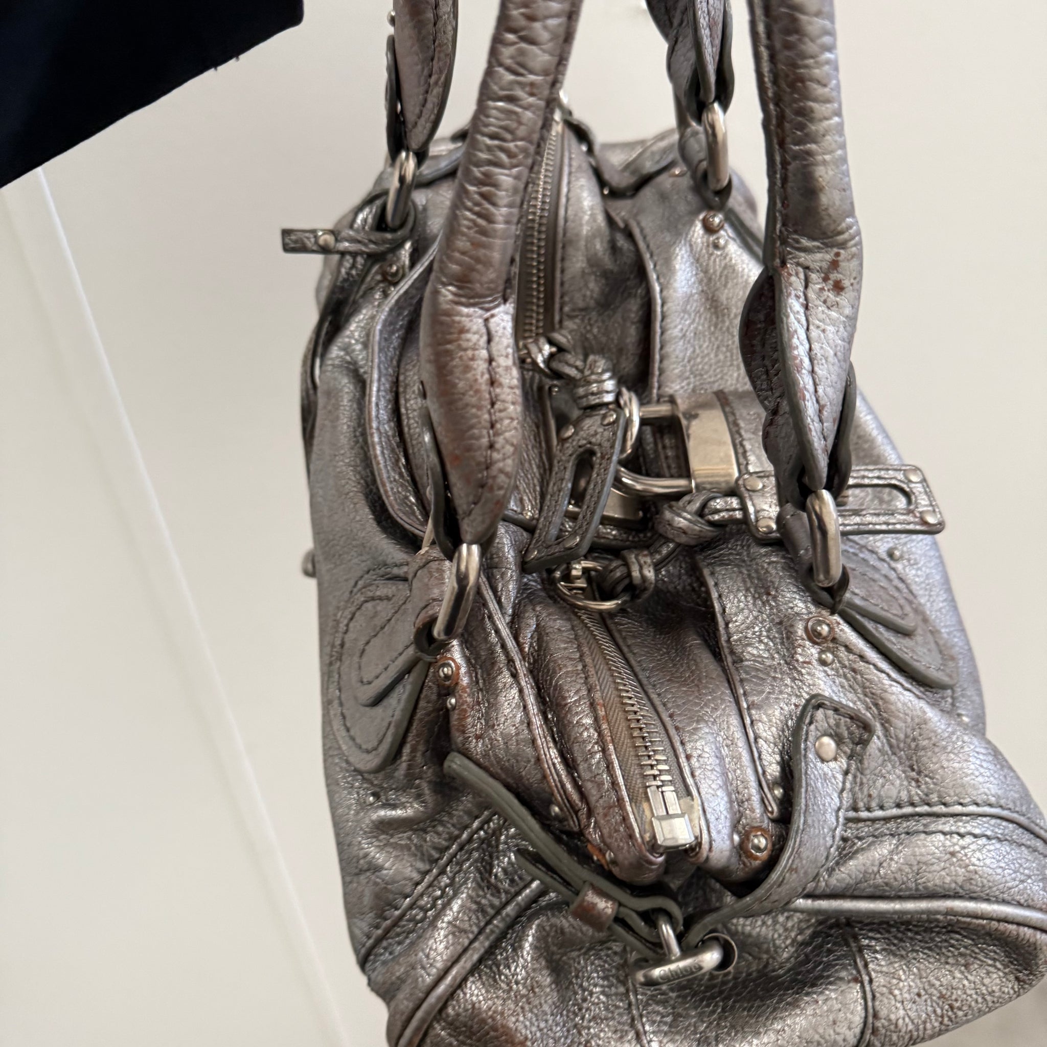 Chloe Paddington Shoulder Bag Silver Leather