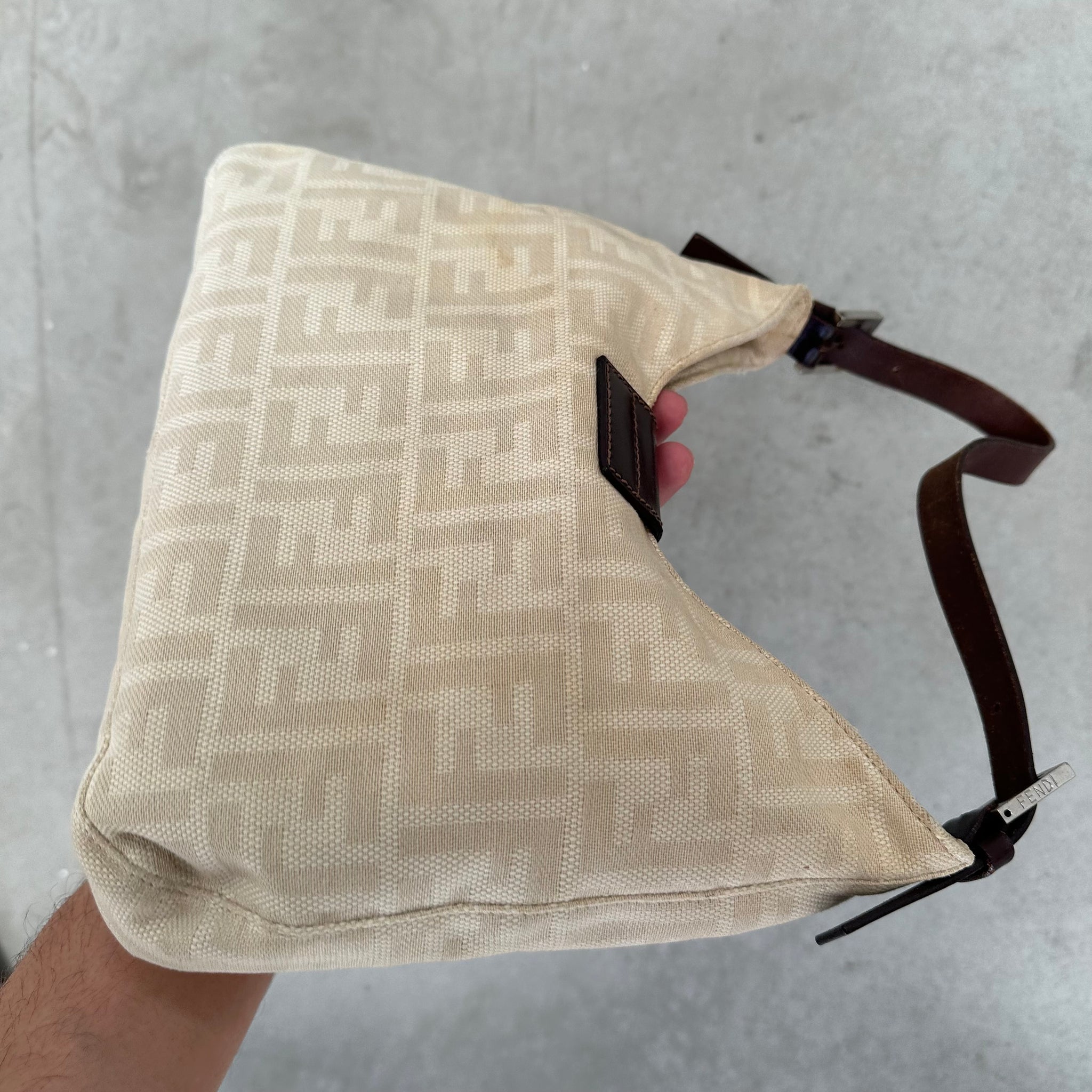 Fendi Zucca Canvas Mamma Baguette Shoulder Bag Cream