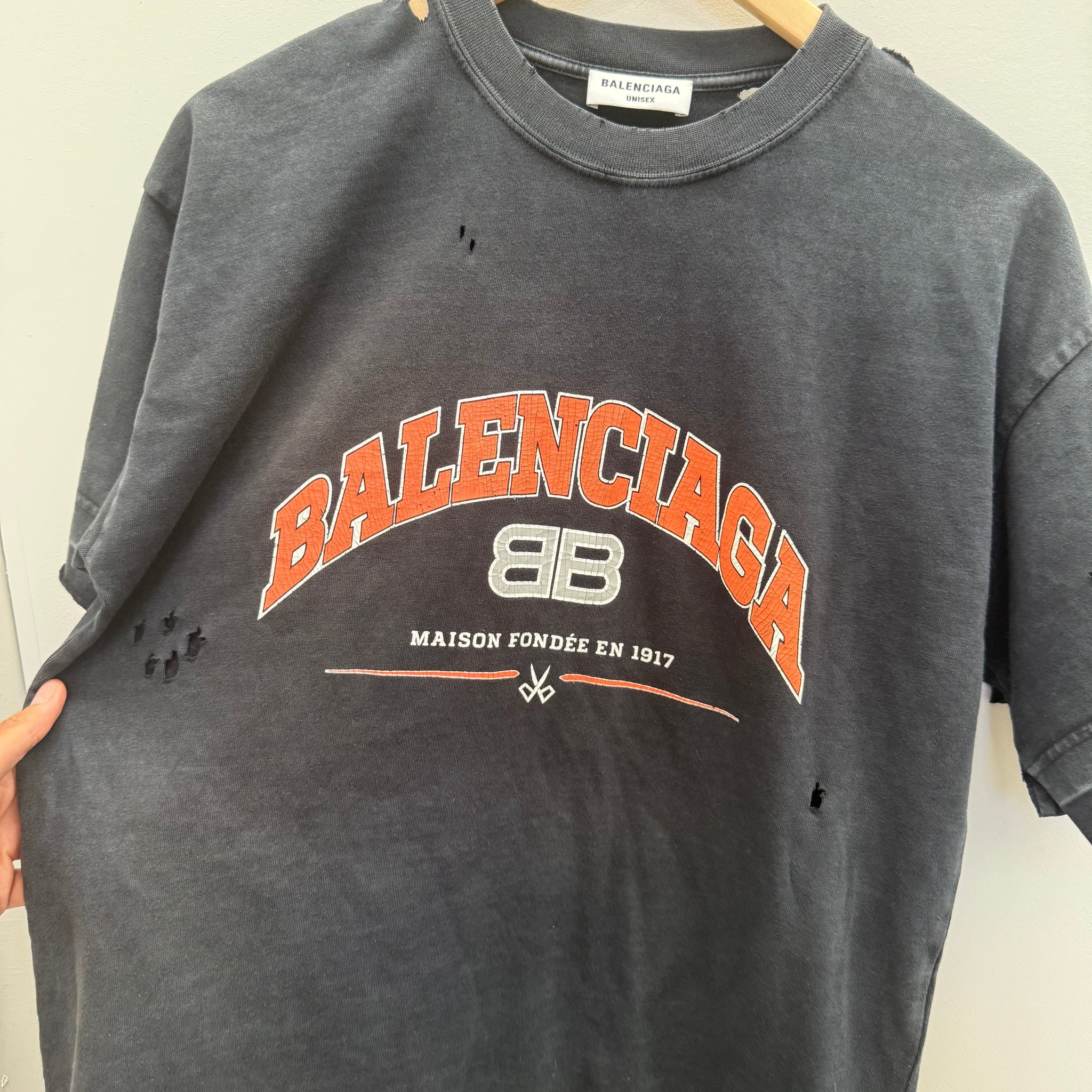Balenciaga Distressed Maison Logo T-shirt (fits M-L)
