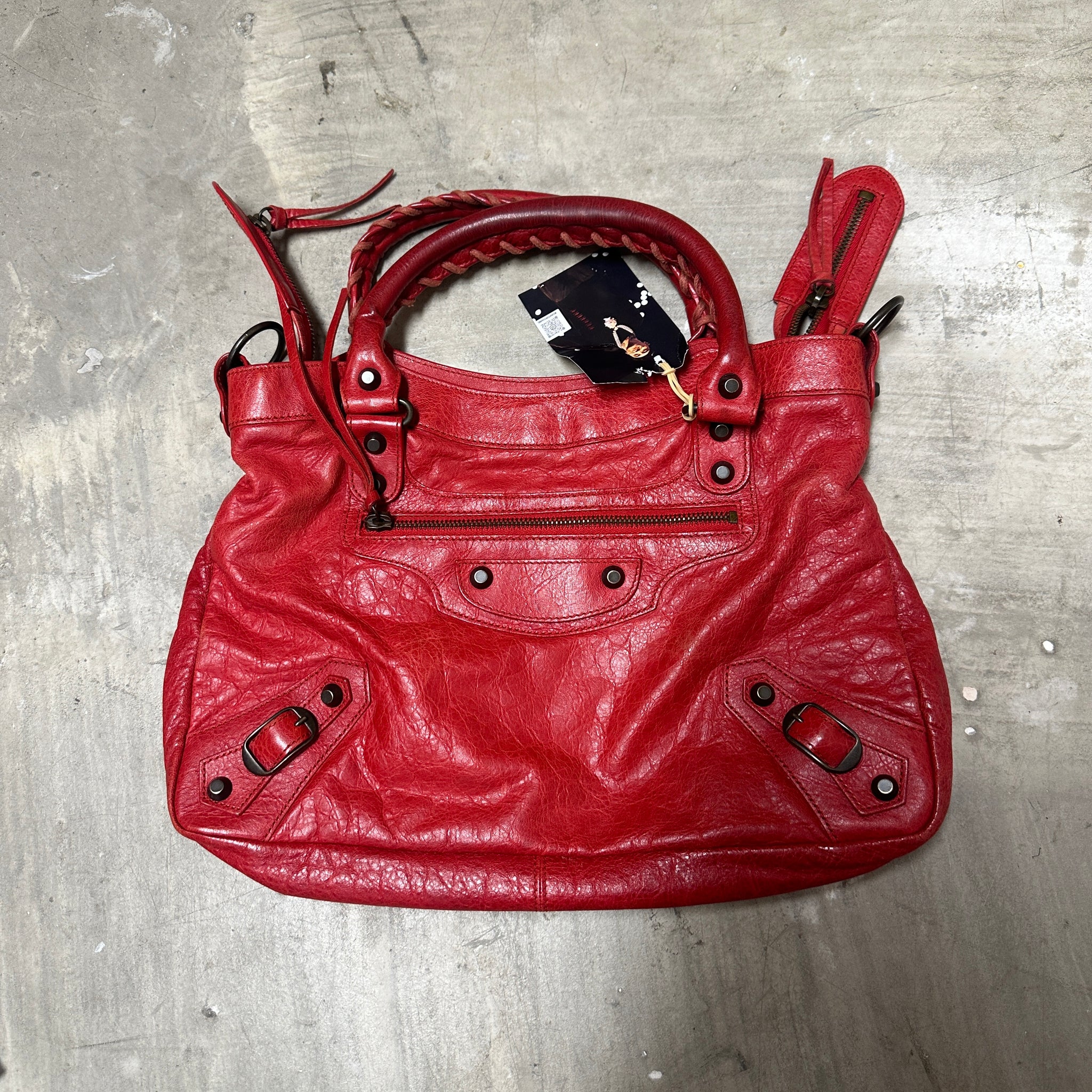 Balenciaga Leather Motorcycle City Bag Red