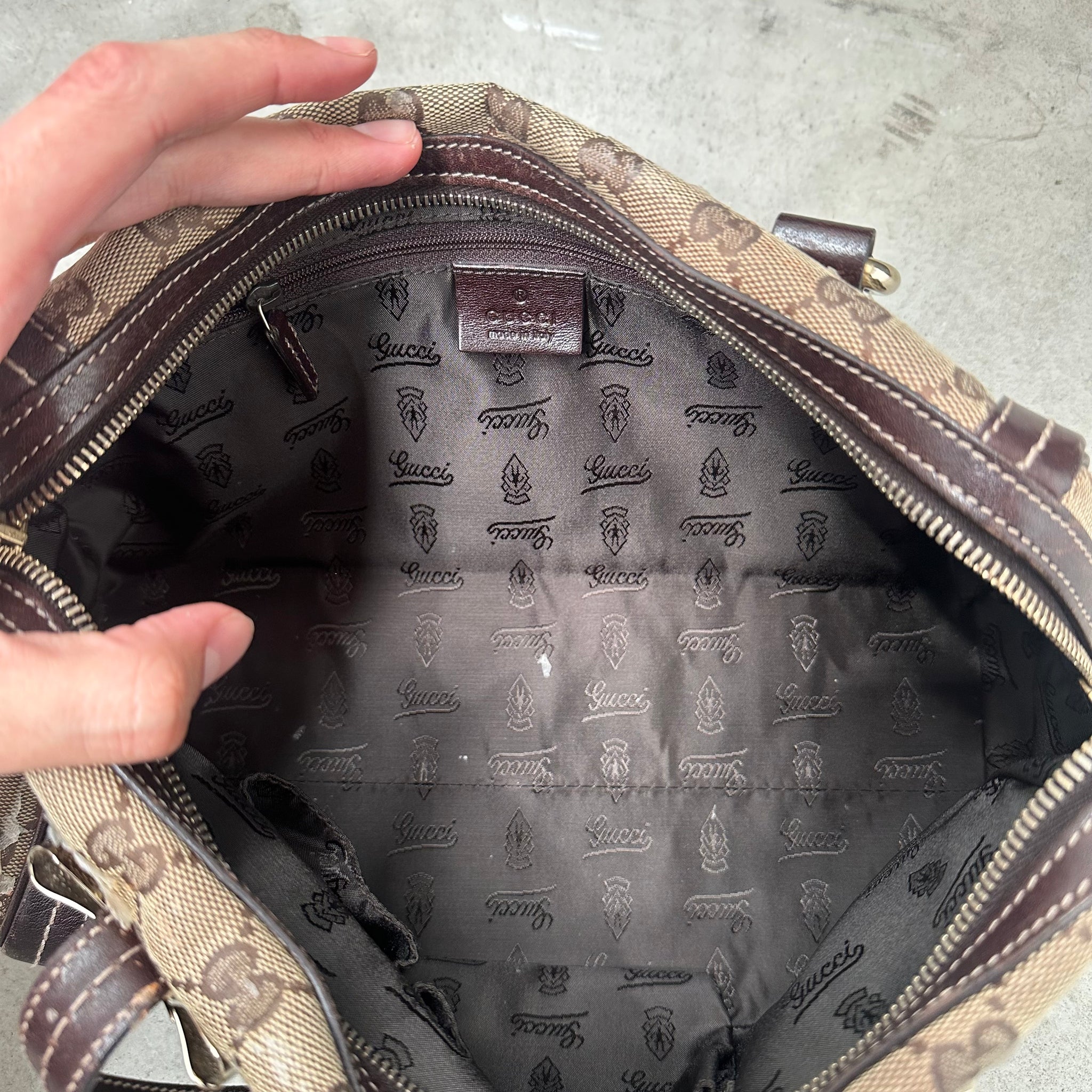 Gucci Brown GG Crystal Duchessa Boston Bag Beige Dark Brown