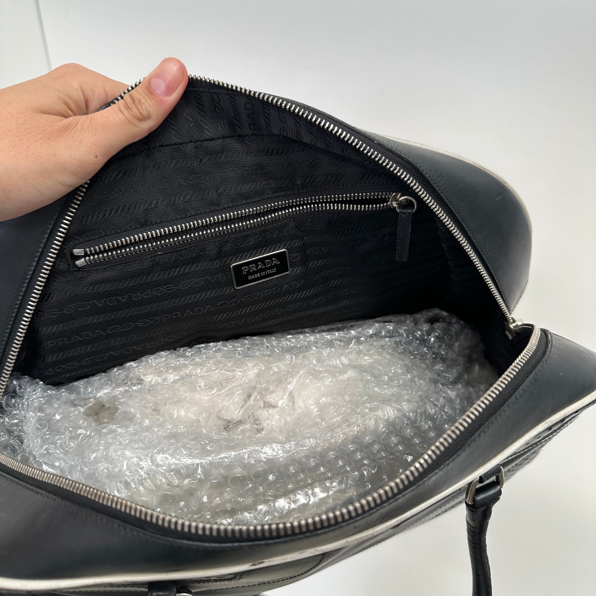 Prada Black Perforated Leather Drive Bowler Bag