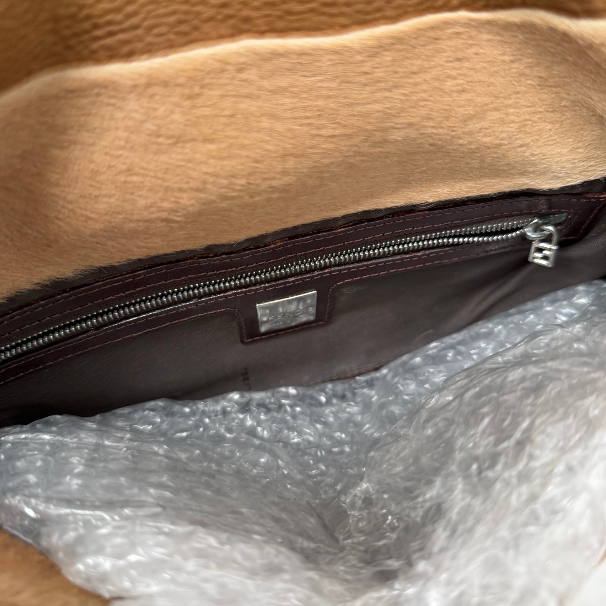 Fendi Leather and Ponyskin Patchwork Baguette Shoulder Bag