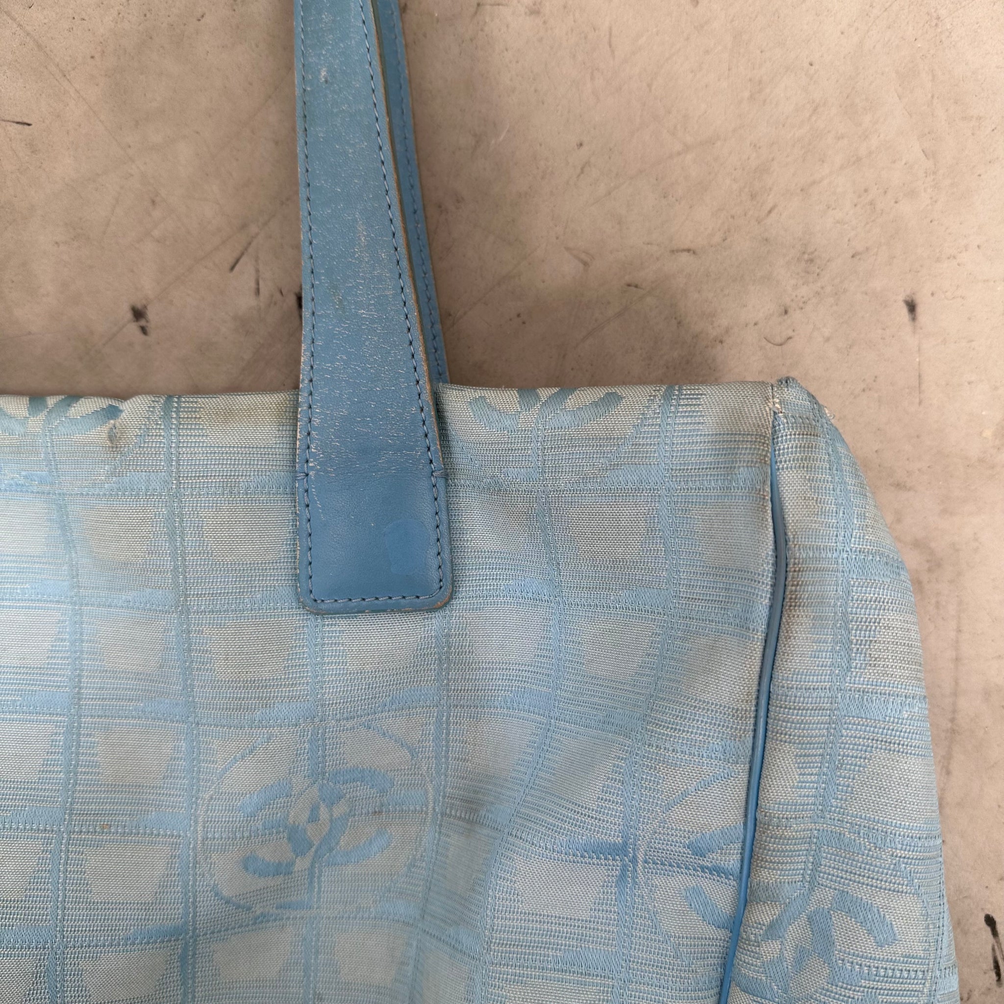Chanel Travel Line Jacquard Nylon Tote Bag Light Blue