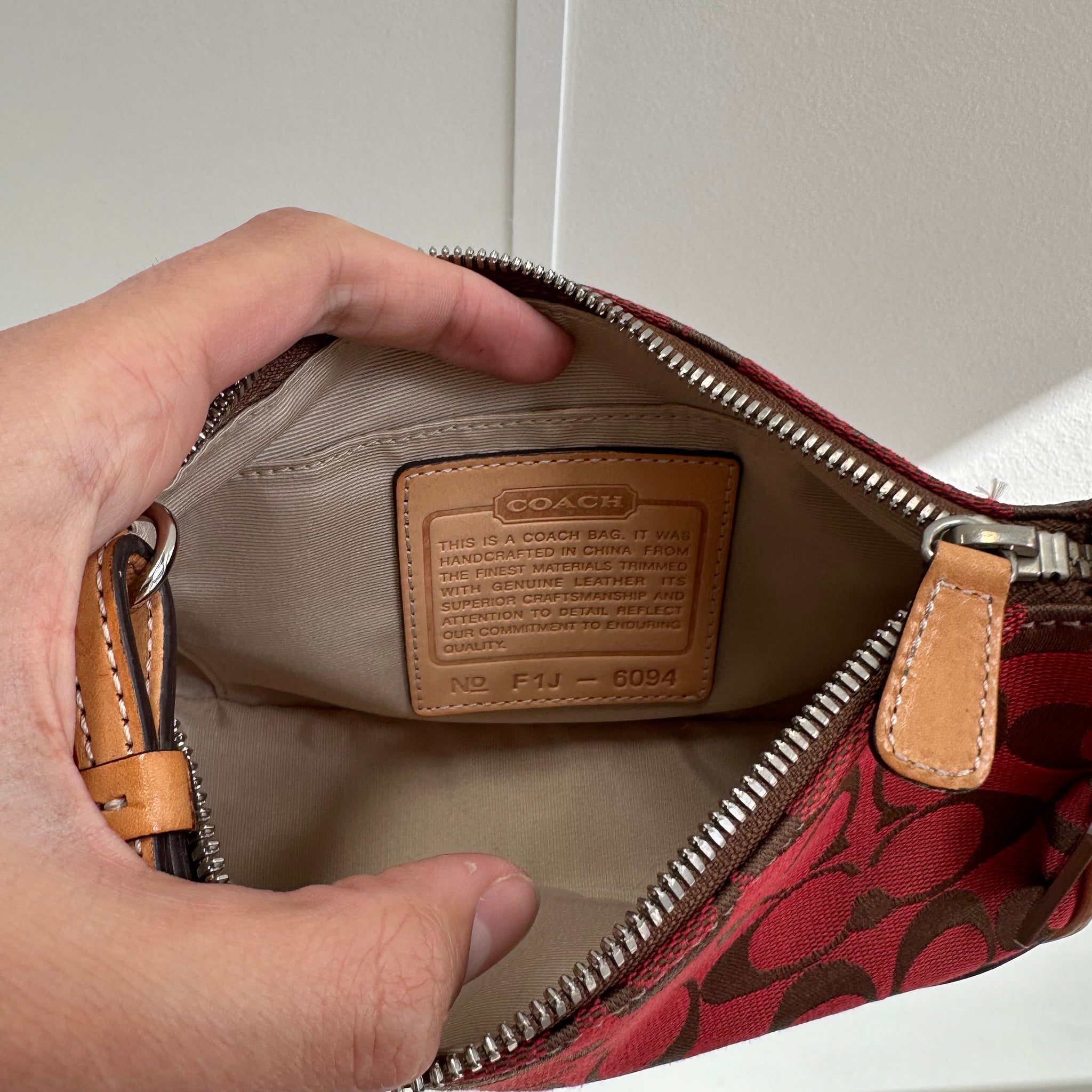 Coach Signature Demi Shoulder Bag Tan/Red