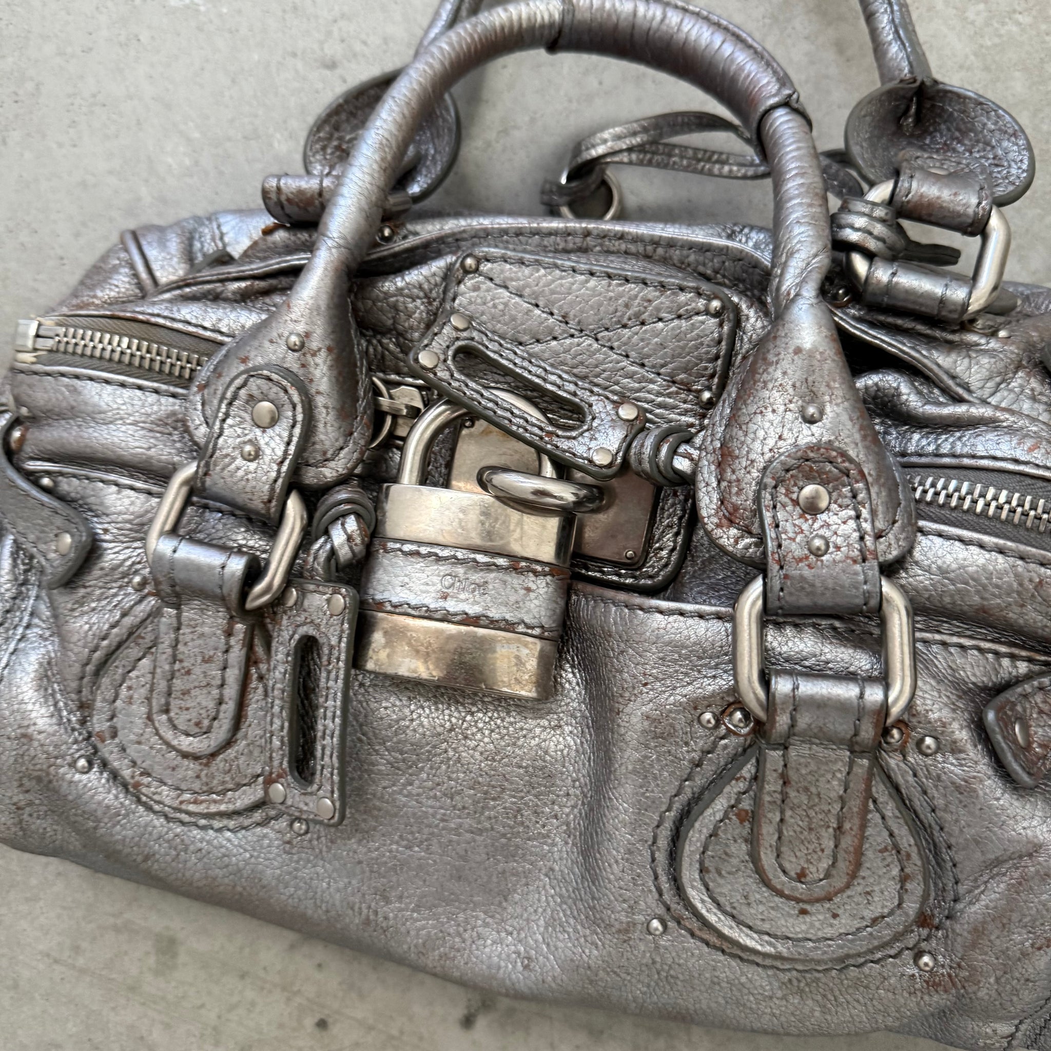 Chloe Paddington Shoulder Bag Silver Leather