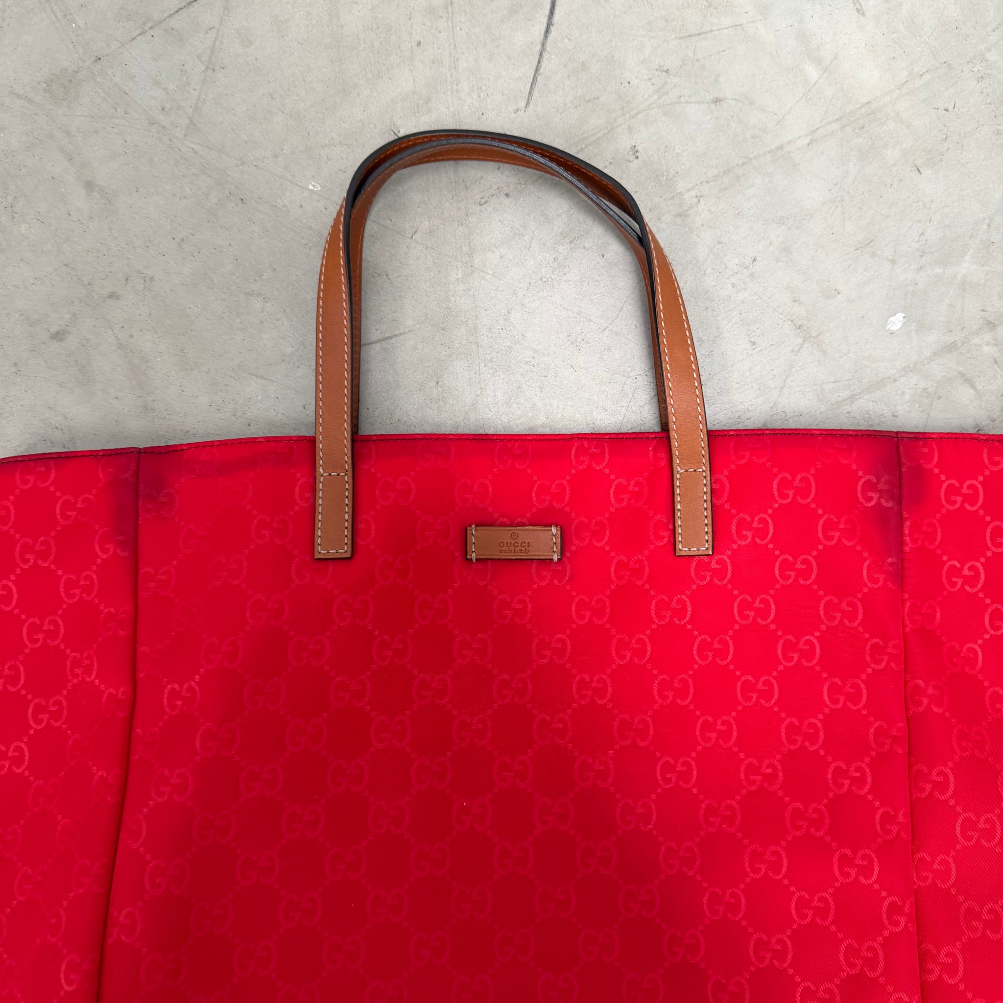 Gucci GG Print Nylon Red Tote Bag