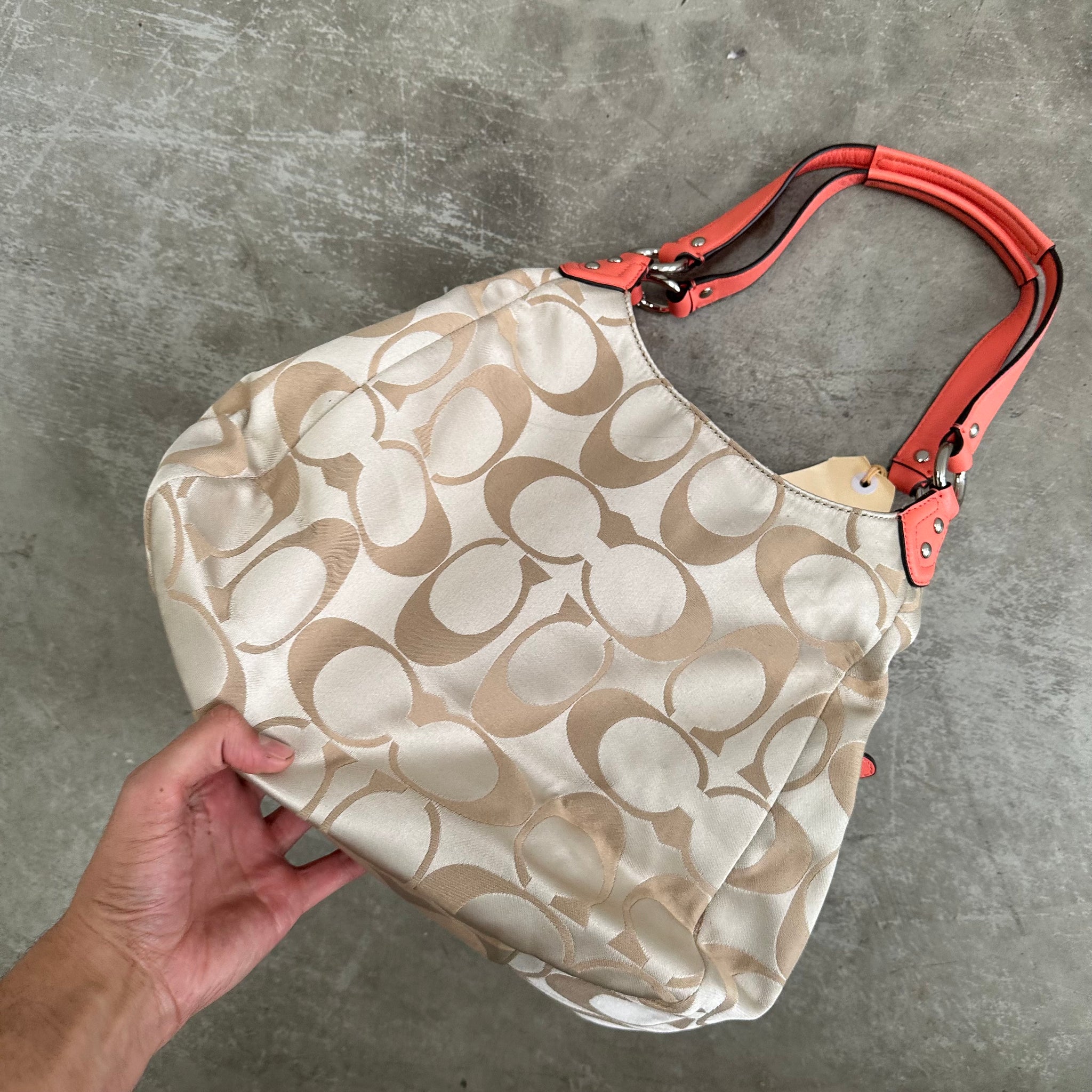 Coach Signature Hobo Campbell Shoulder Bag Beige/Orange
