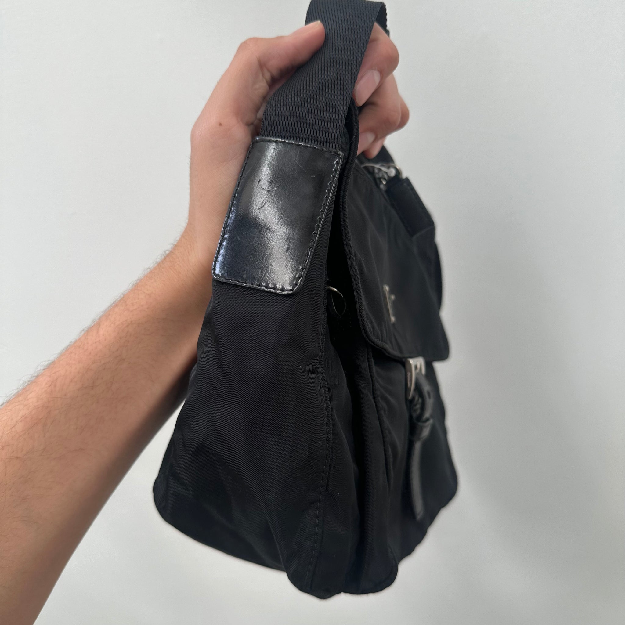 Prada Black Messenger Front Buckle Messenger Bag