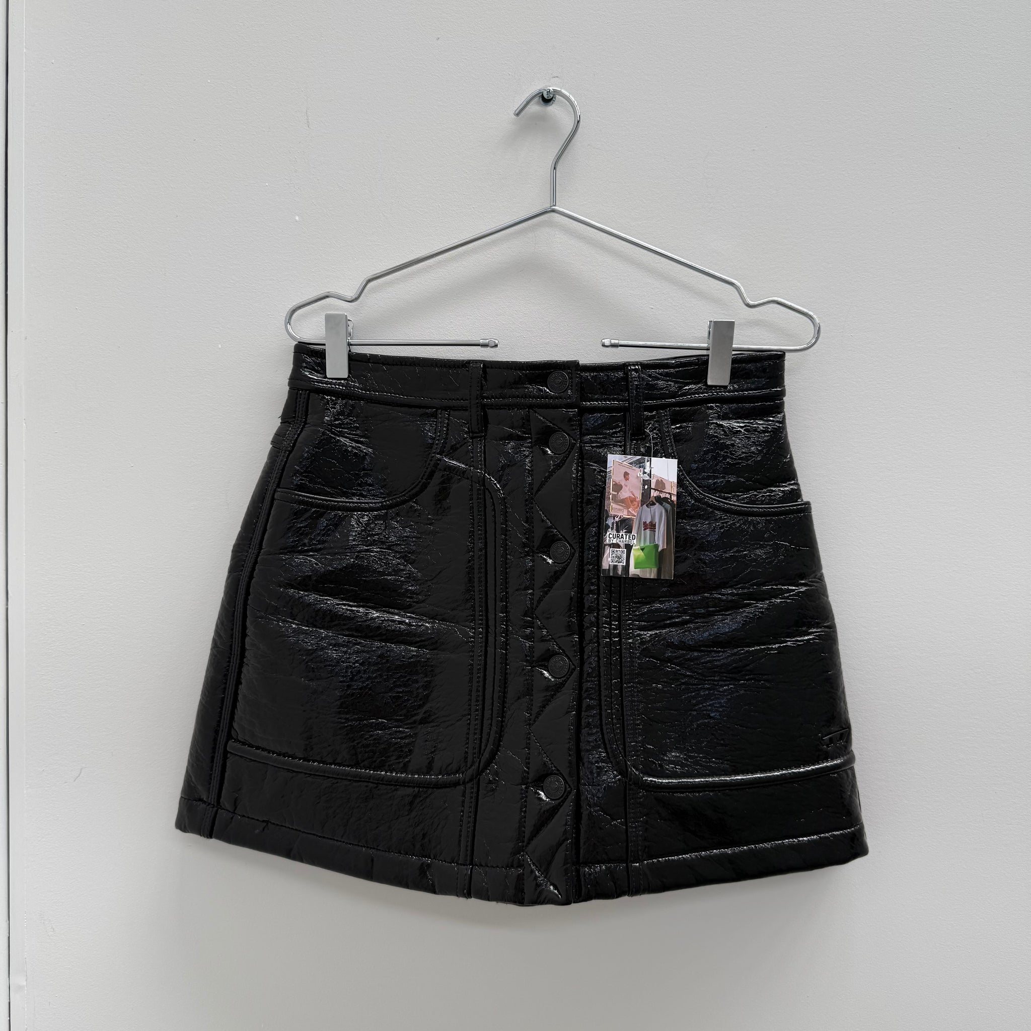 Diesel Leather Logo Detail Skirt (Size 27)