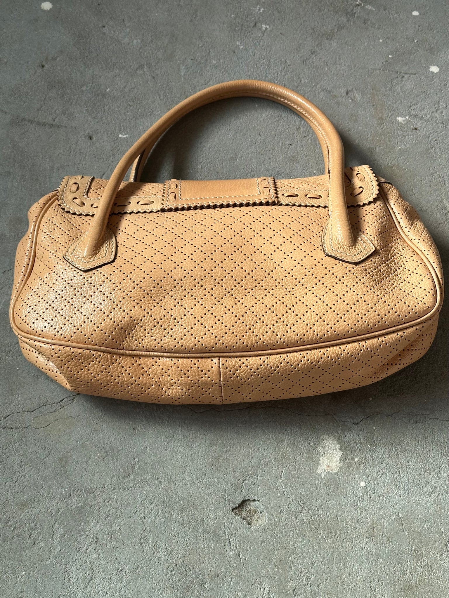 Celine Perforated Leather Shoulder Bag Beige