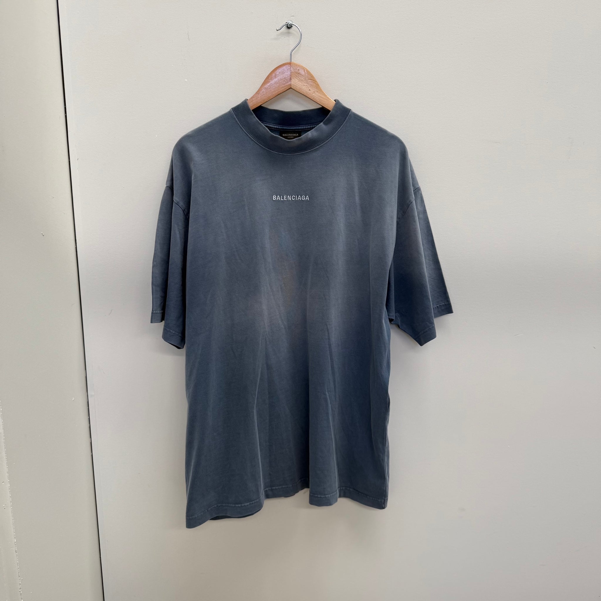 Balenciaga Embroided Logo Blue T Shirt (fits L-XL)