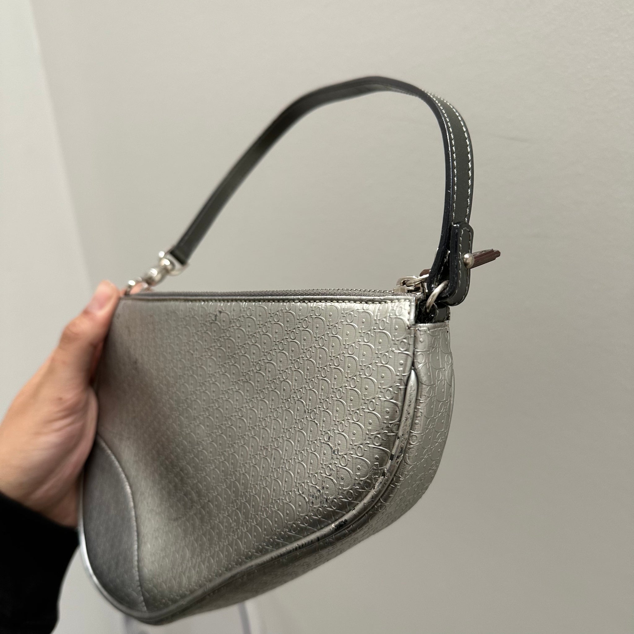 Dior Silver Oblique Matte Leather Saddle Bag