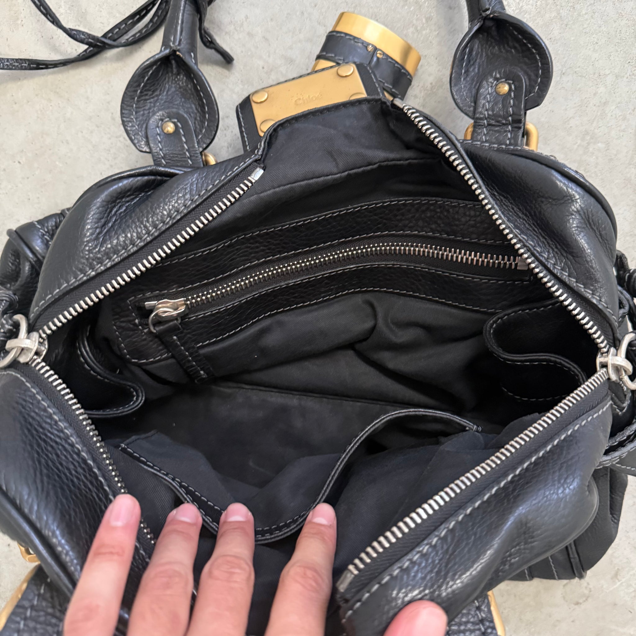 Chloe Paddington Shoulder Bag Black Leather with Chain Detail