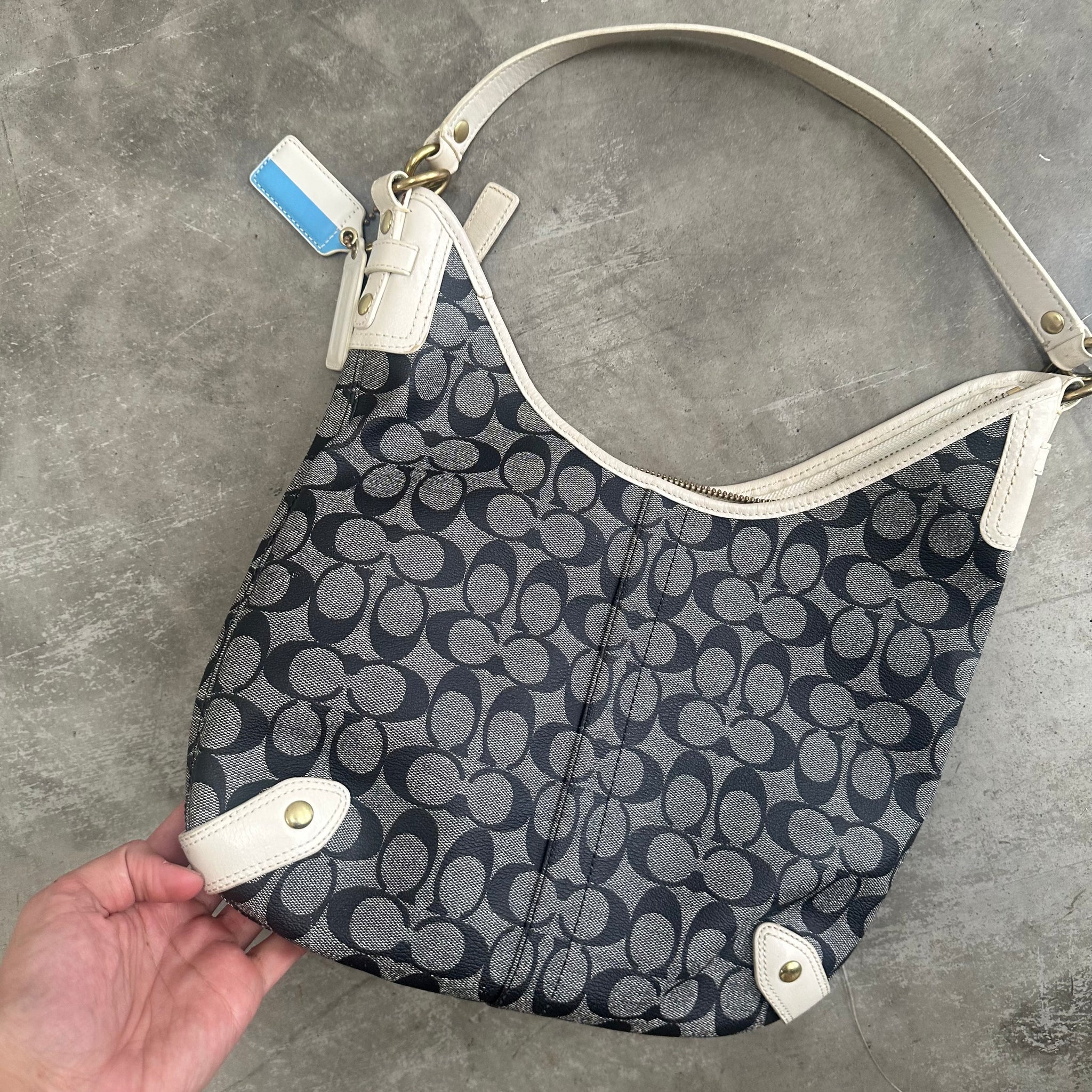 Coach Hobo Stripe Shoulder Bag Grey/White/Blue