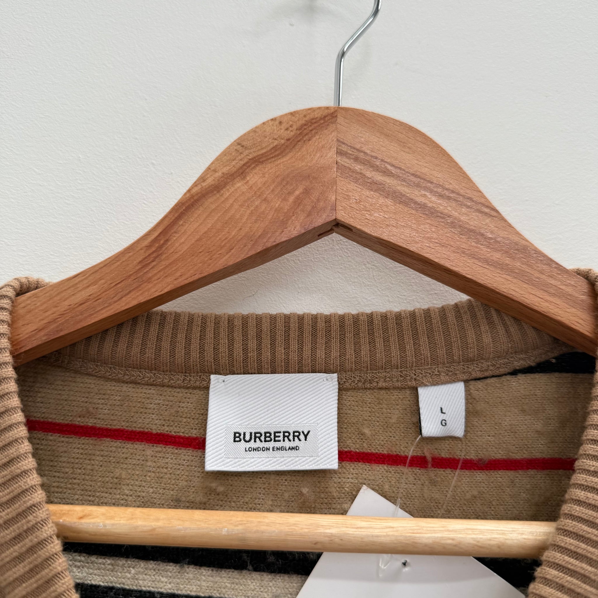 Burberry Icon Stripe Fleece Crewneck (Size L)