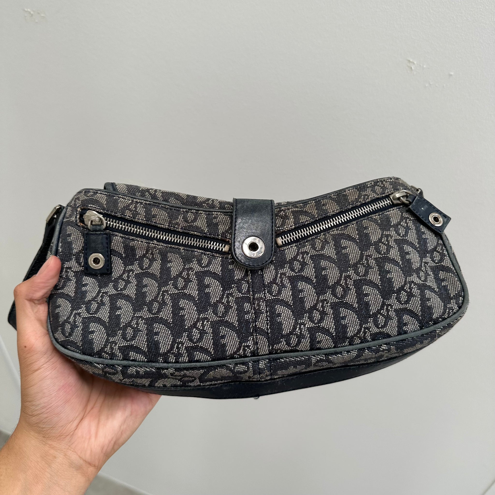 Dior Vintage Trotter Shoulder Bag Diorissimo Canvas