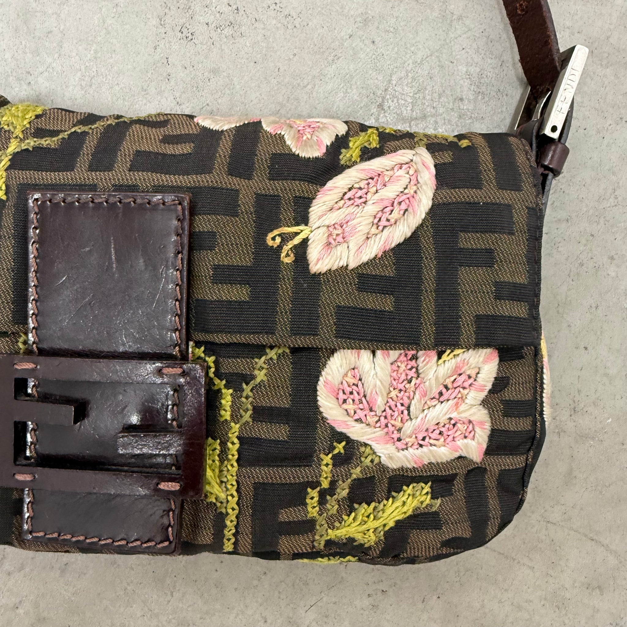 Fendi Baguette Brown Flower Detail Bag