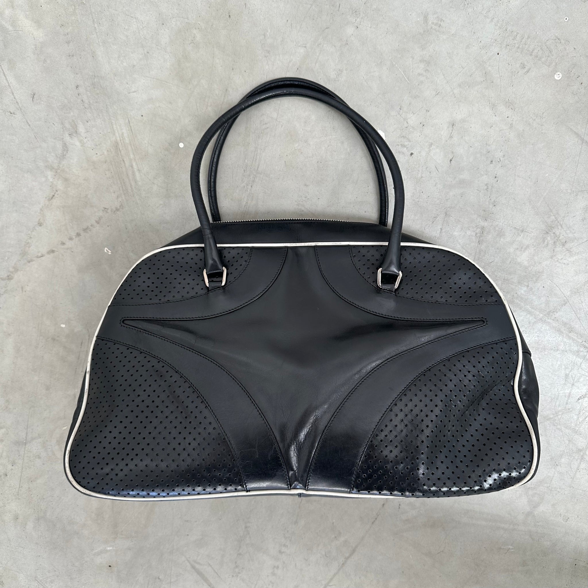 Prada Black Perforated Leather Drive Bowler Bag