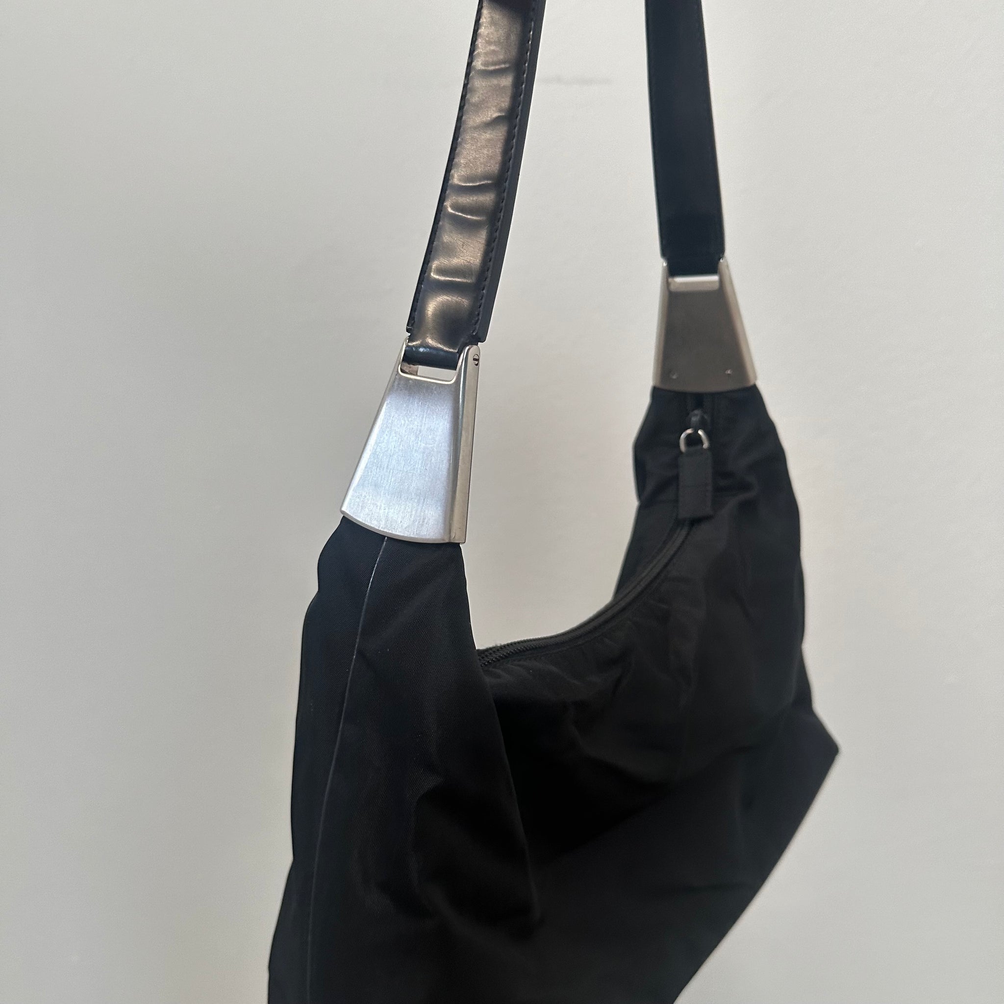 Prada Metal Side Shoulder Bag Nylon Black