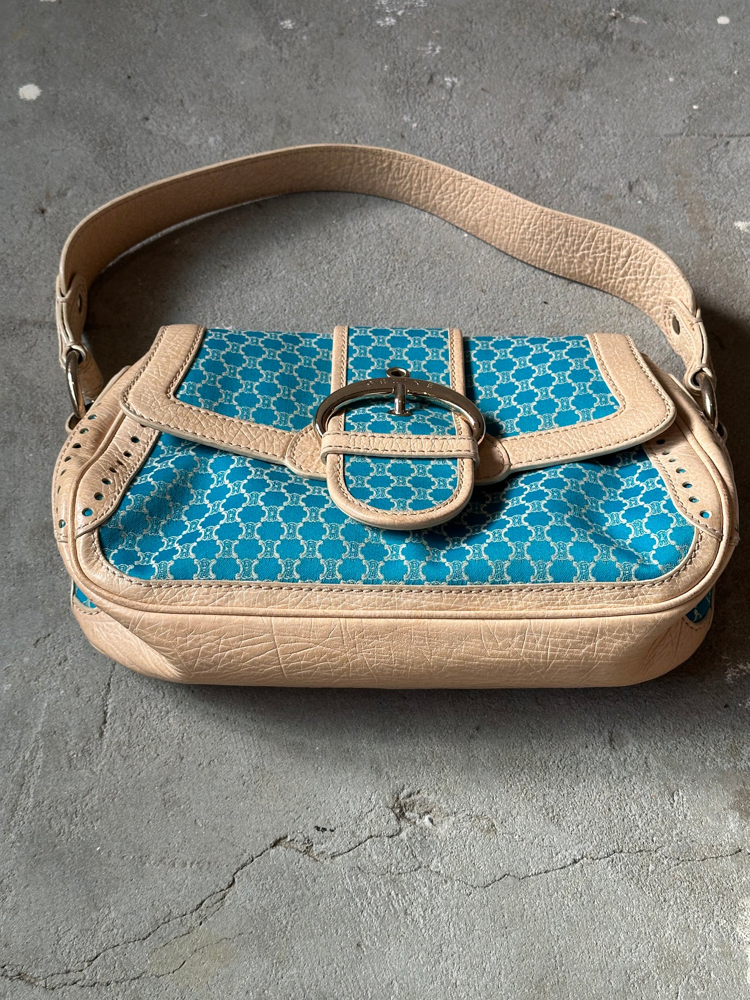 Celine Macadam Triomphe Shoulder Bag Blue/Beige