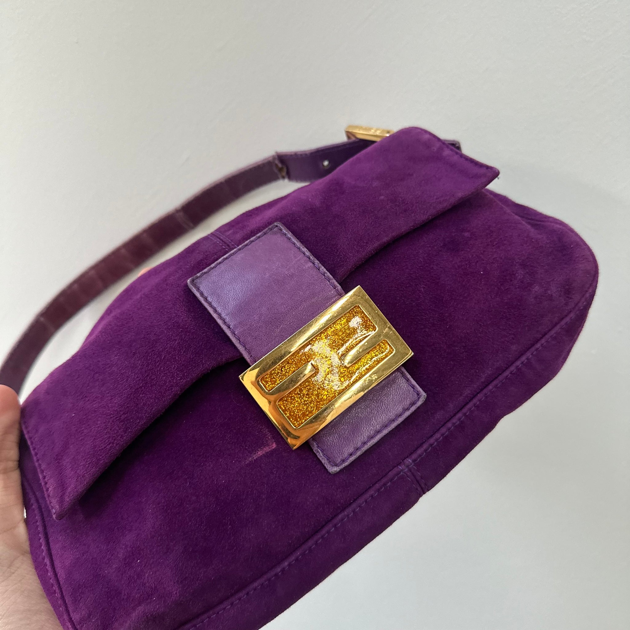 Fendi Purple Suede Baguette Bag
