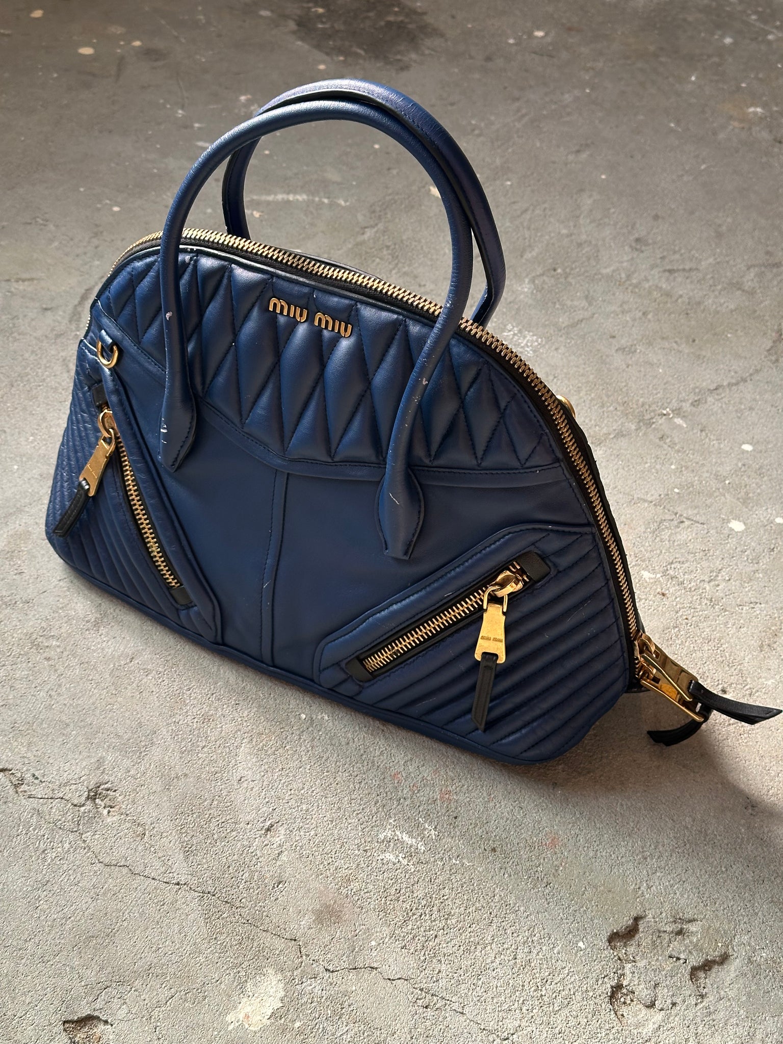 Miu Miu Biker Bugatti Dome Shoulder Bag Blue