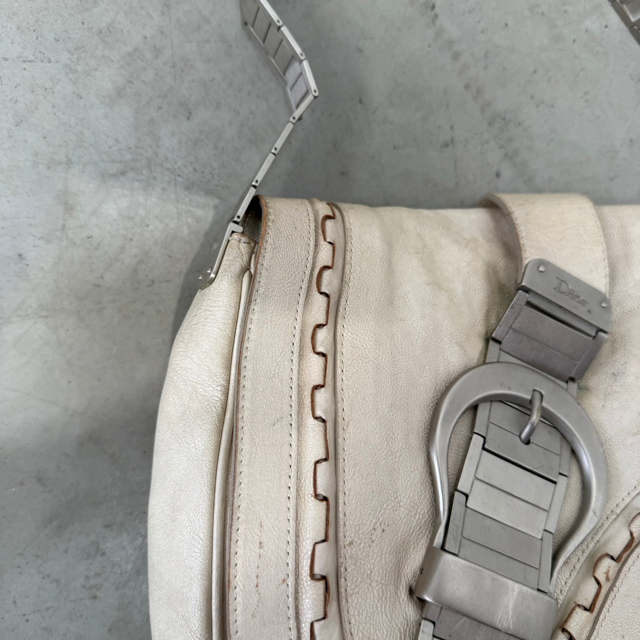 Dior White Leather Gaucho Double Saddle Shoulder Bag (2006)