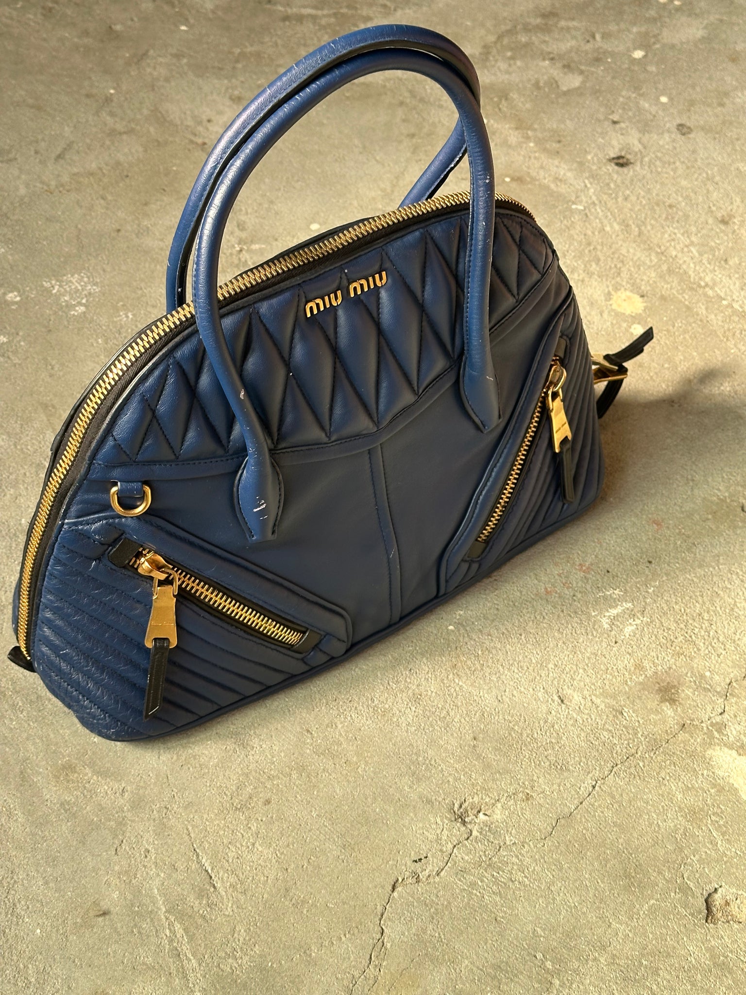 Miu Miu Biker Bugatti Dome Shoulder Bag Blue