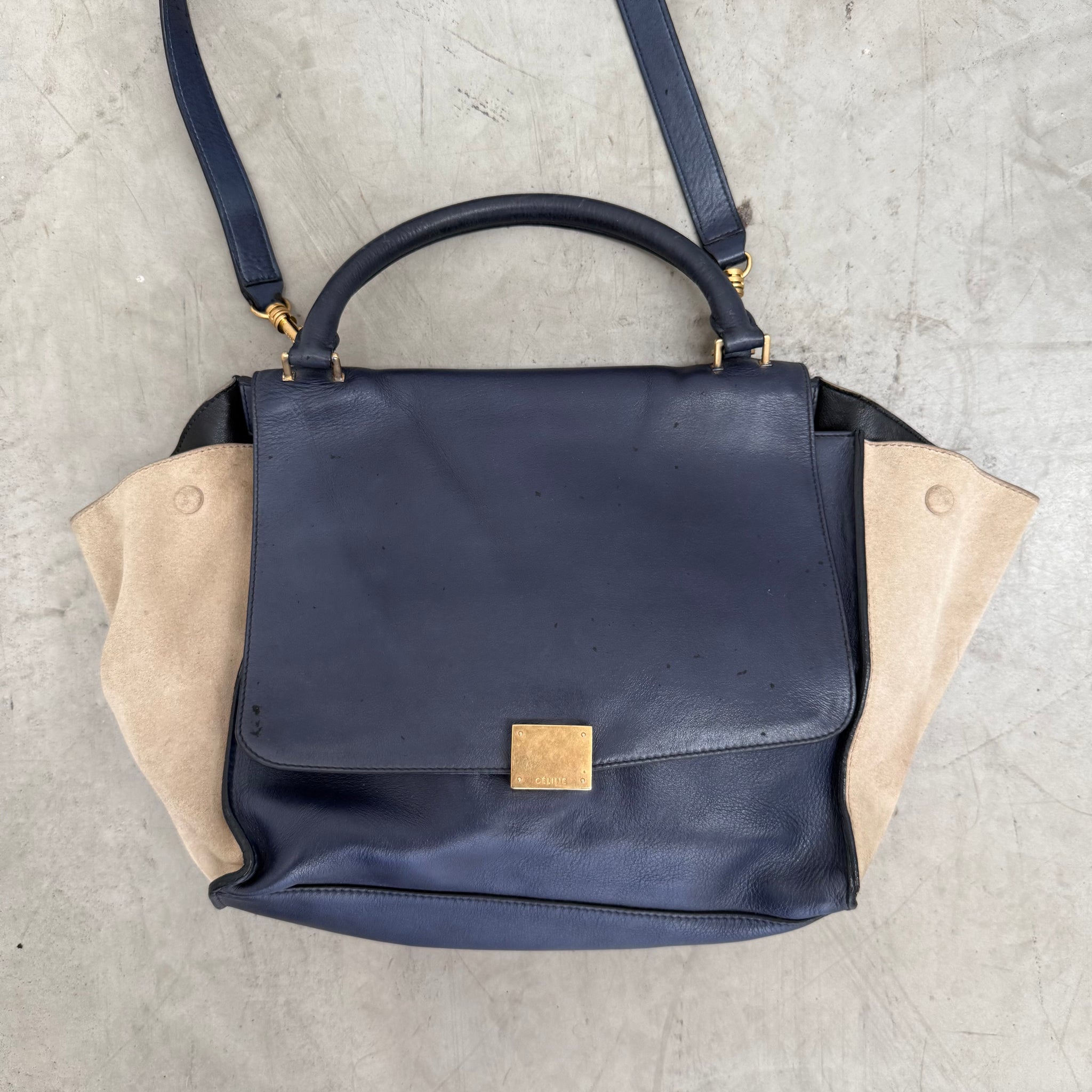 Celine Medium Trapeze Leather and Suede Hand Bag