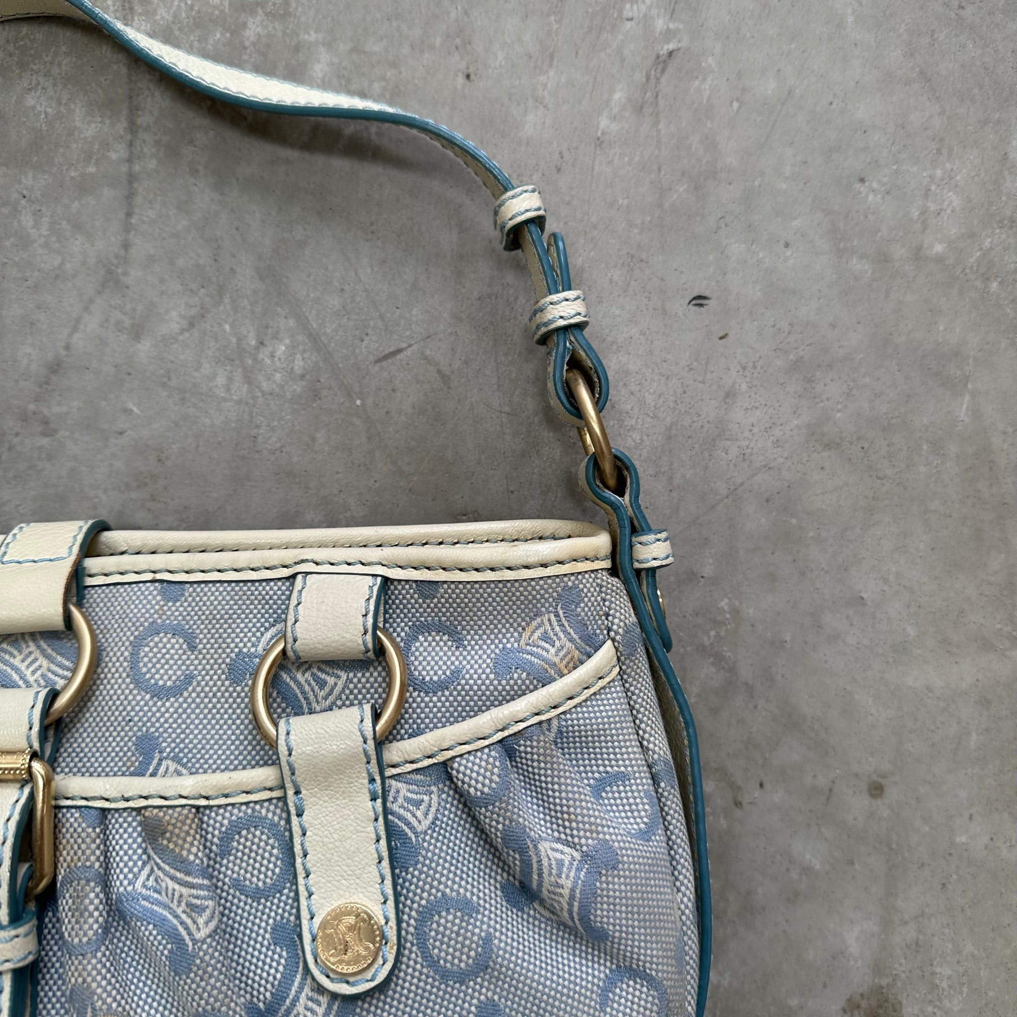 Celine Blue/White Macadam Canvas Hobo Shoulder Bag