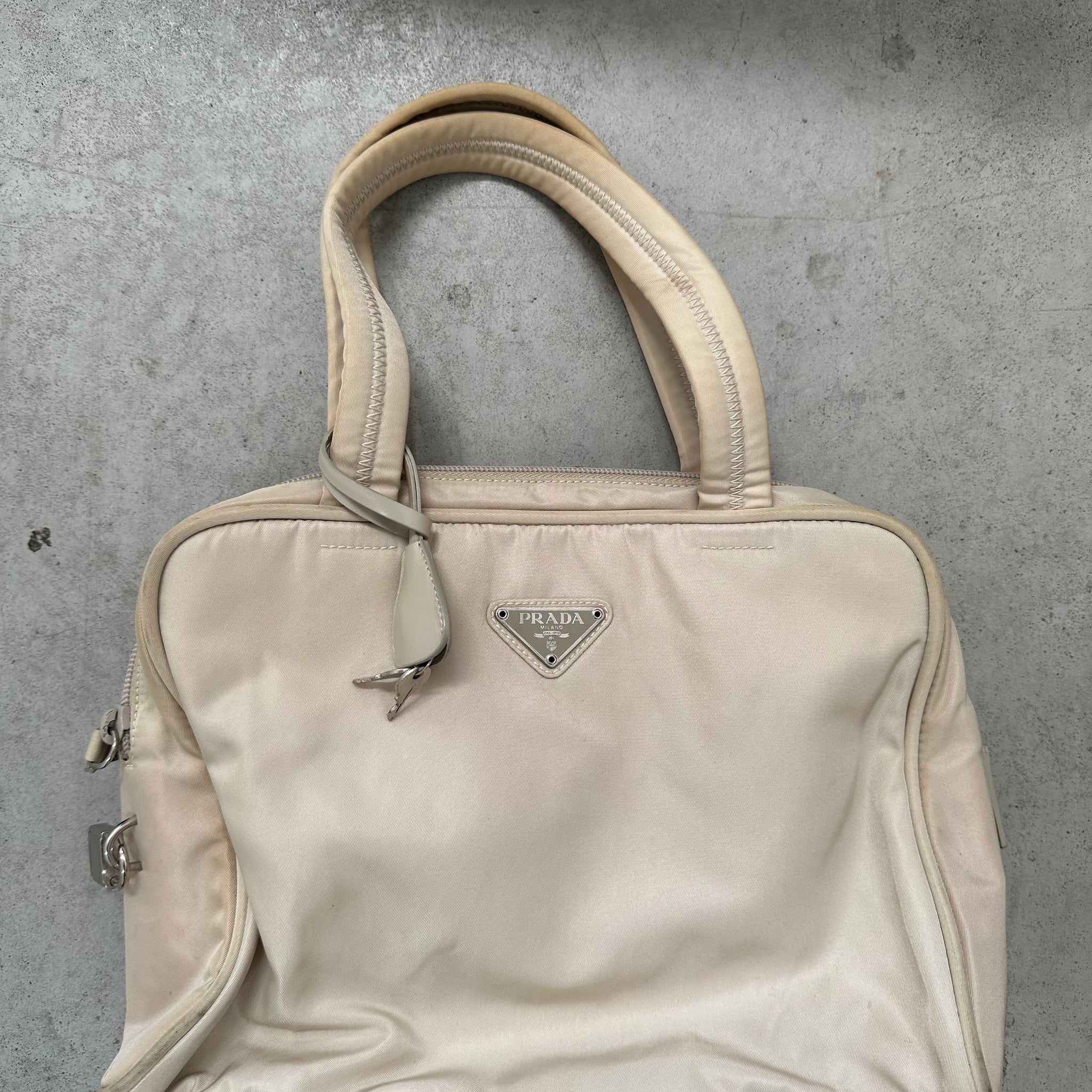 Prada Zip Around Tote Bag Nylon Cream