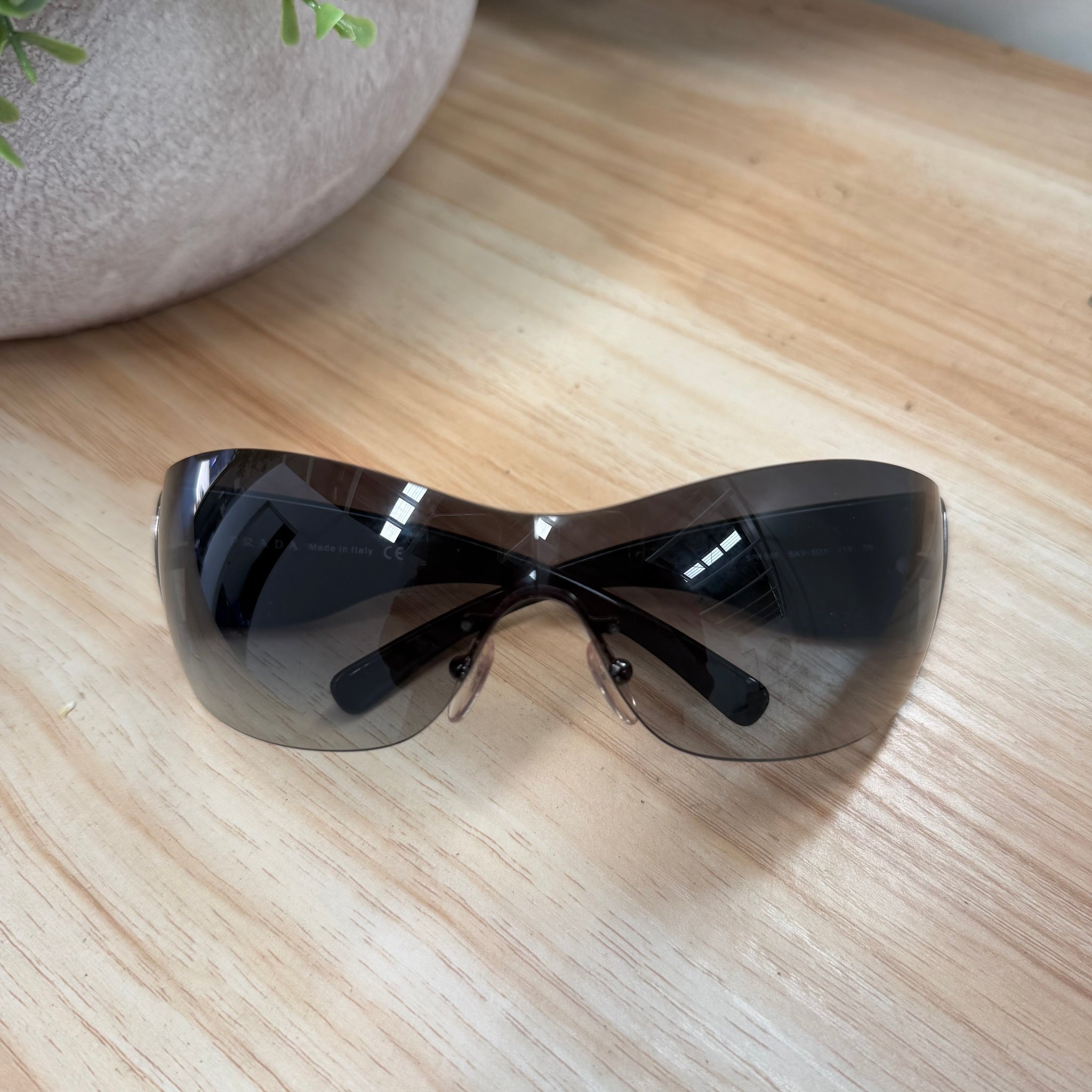 Vintage Prada Rectangle Wrap Flame Design Sunglasses