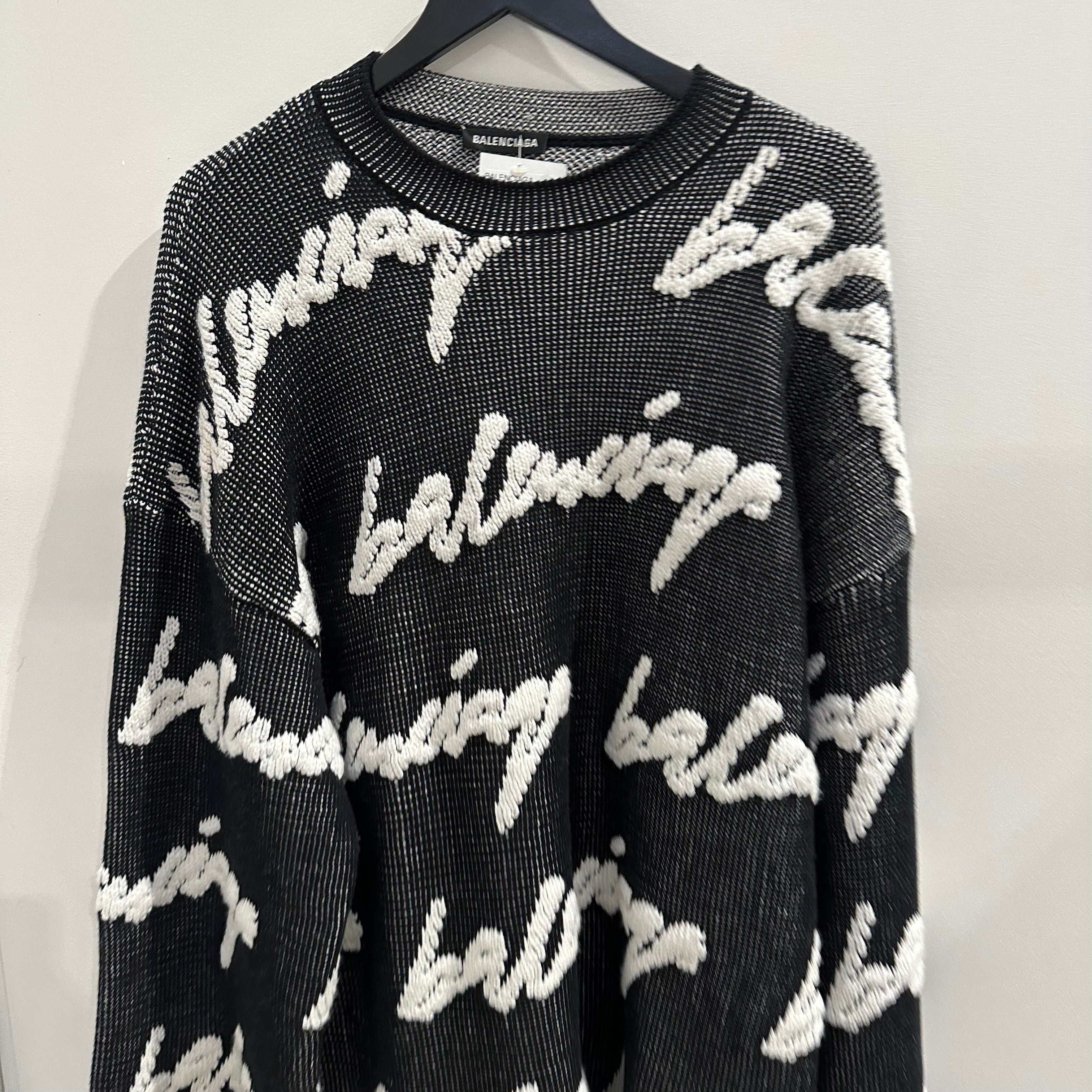 Balenciaga Oversized Logo-Intarsia Cable-Knit Sweater (fits XL+ ...