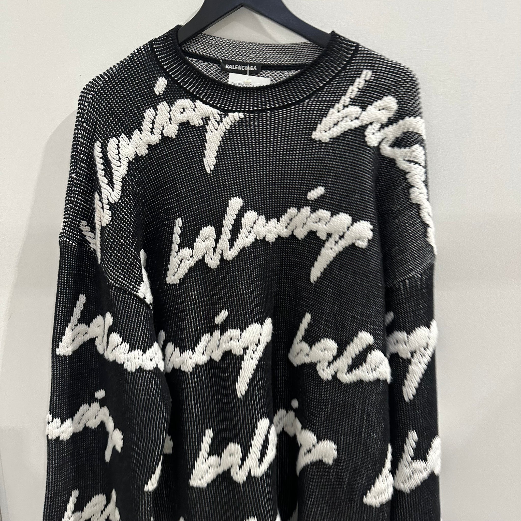 Balenciaga Oversized Logo-Intarsia Cable-Knit Sweater (fits XL+)