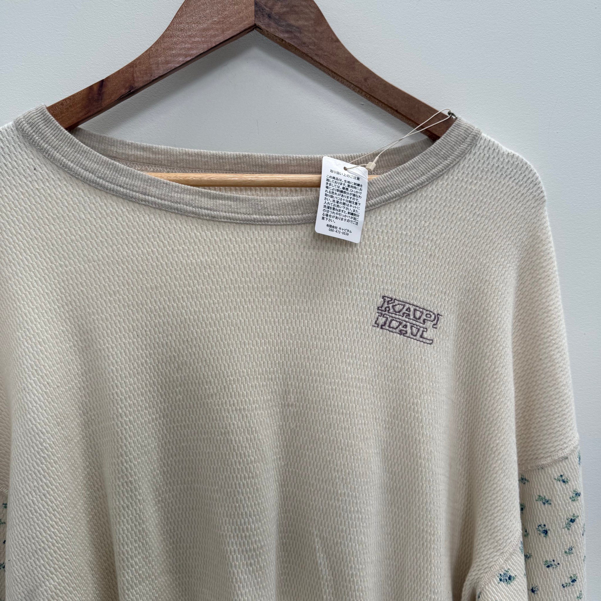 Kapital Blue Flowers Thermal Crewneck (Size 4 L/XL)