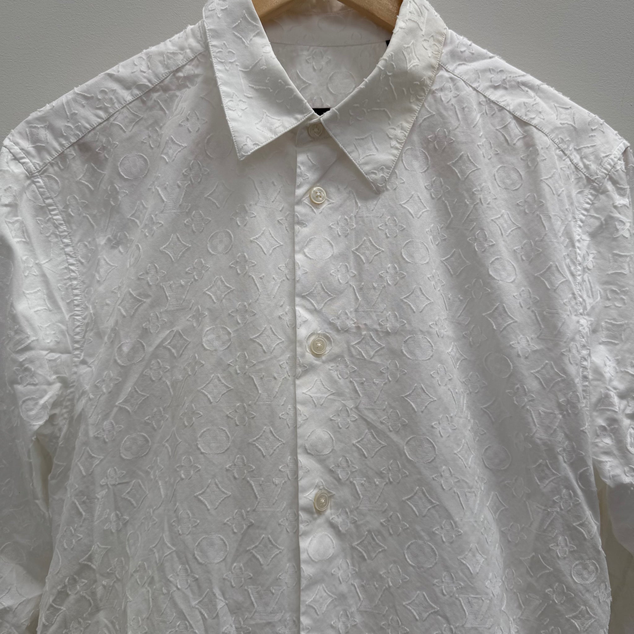 Louis Vuitton Monogram White Button Up Shirt (Size L)