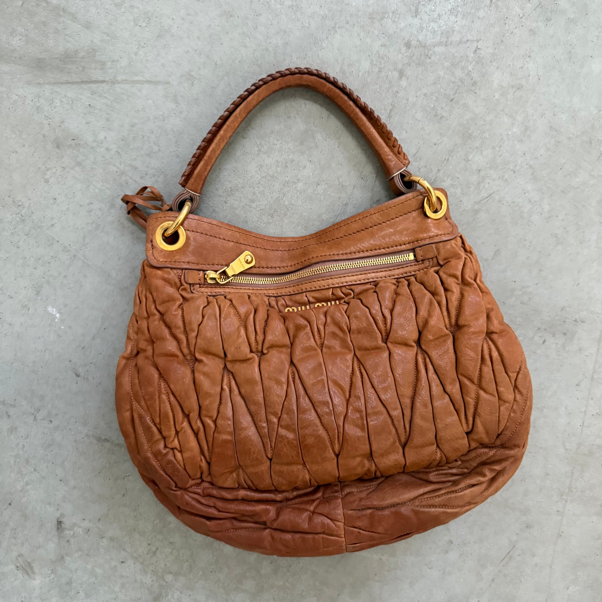 Miu Miu Matelasse Shoulder Bag Leather Bag Brown