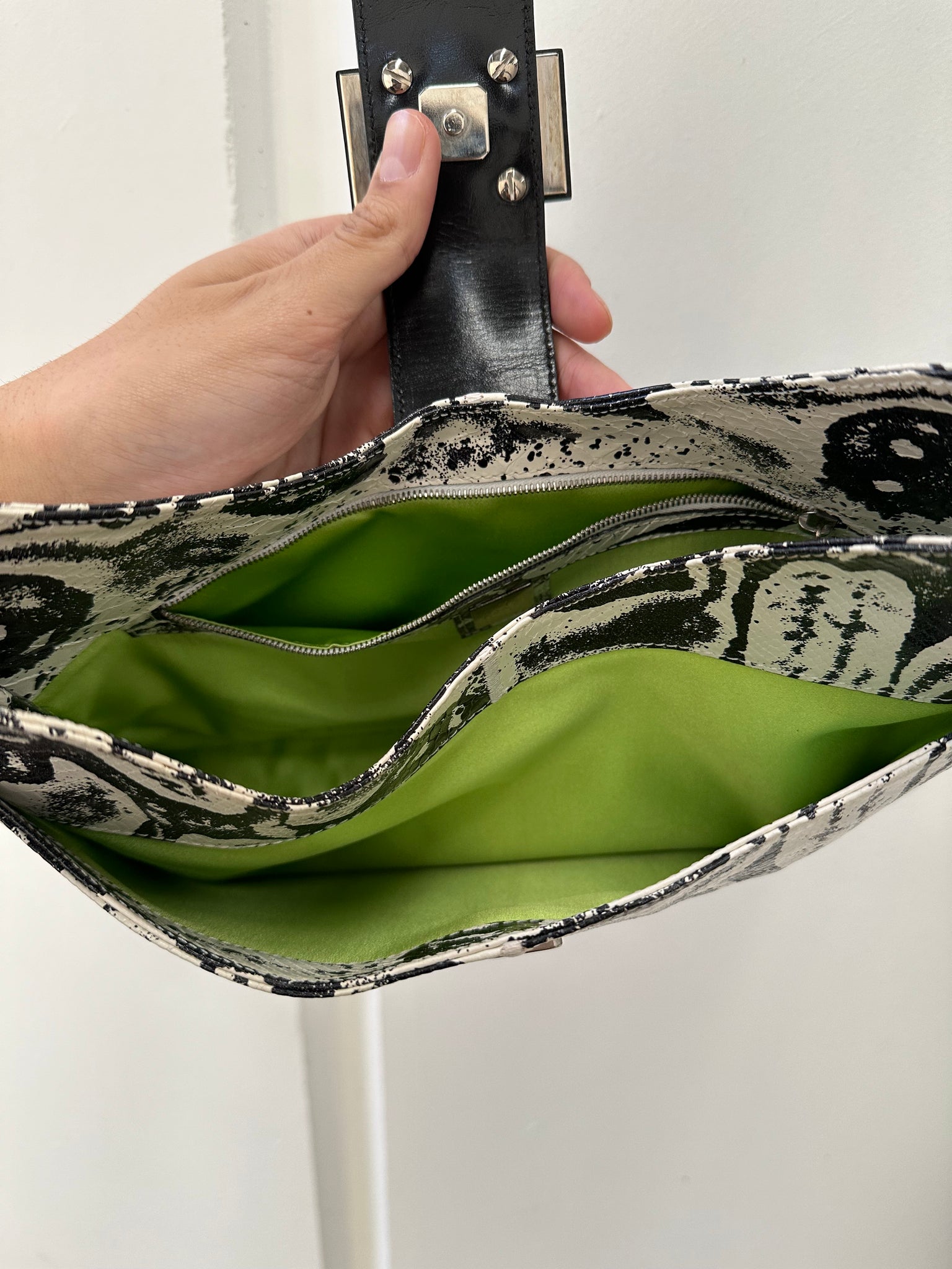 Fendi Python White Black Baguette Bag