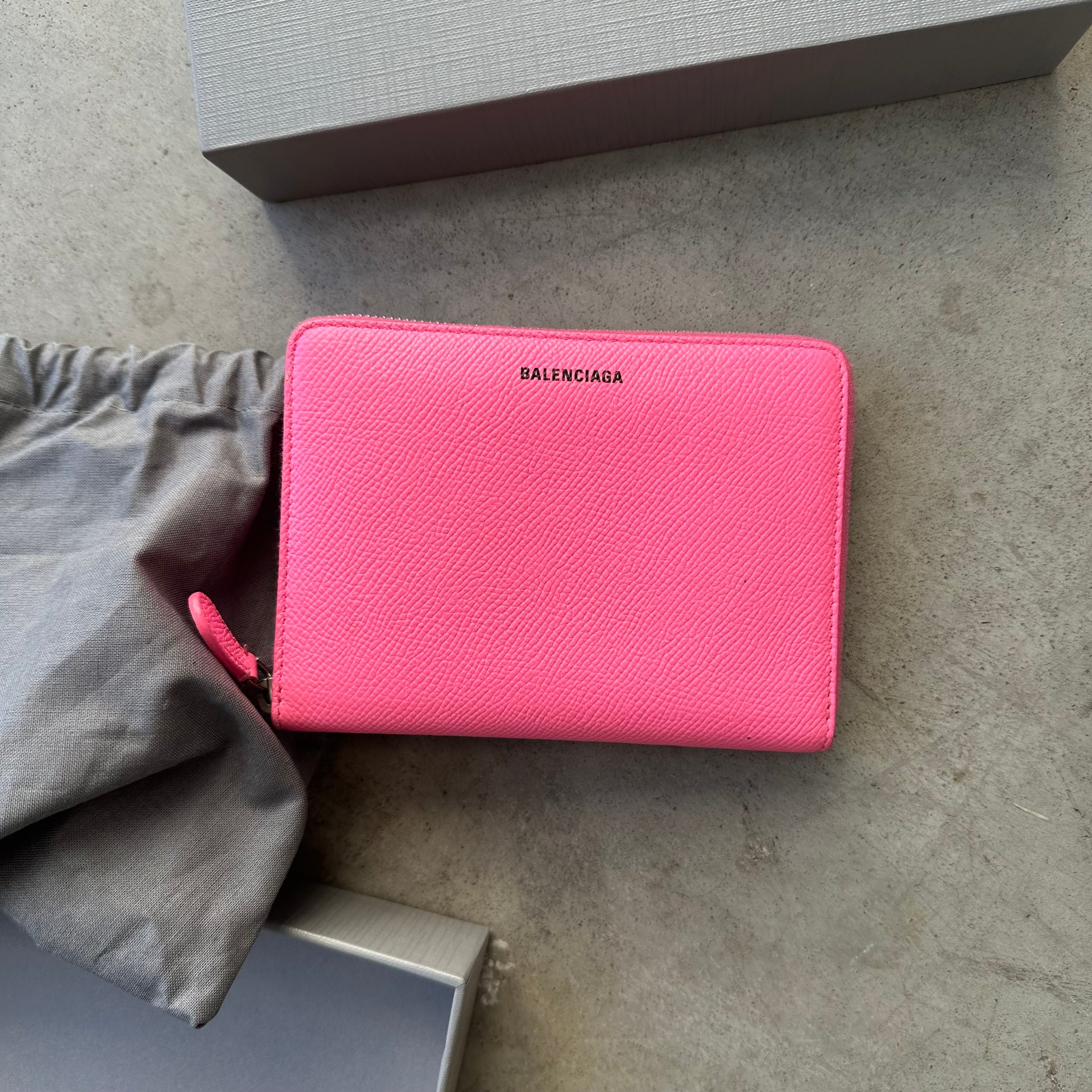 Balenciaga Pink Plain Leather Long Wallet