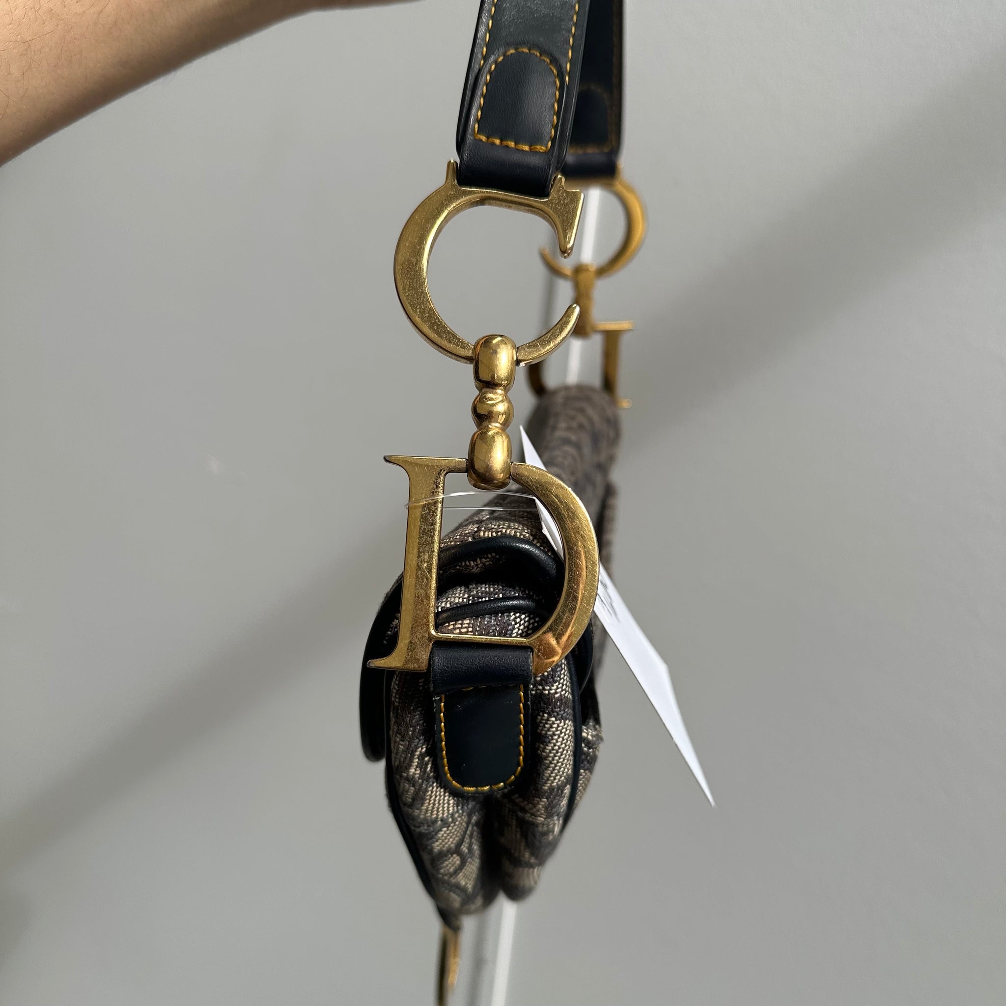 Dior Trotter Saddle Shoulder Bag Canvas Leather Navy Gold Hardware (2003)