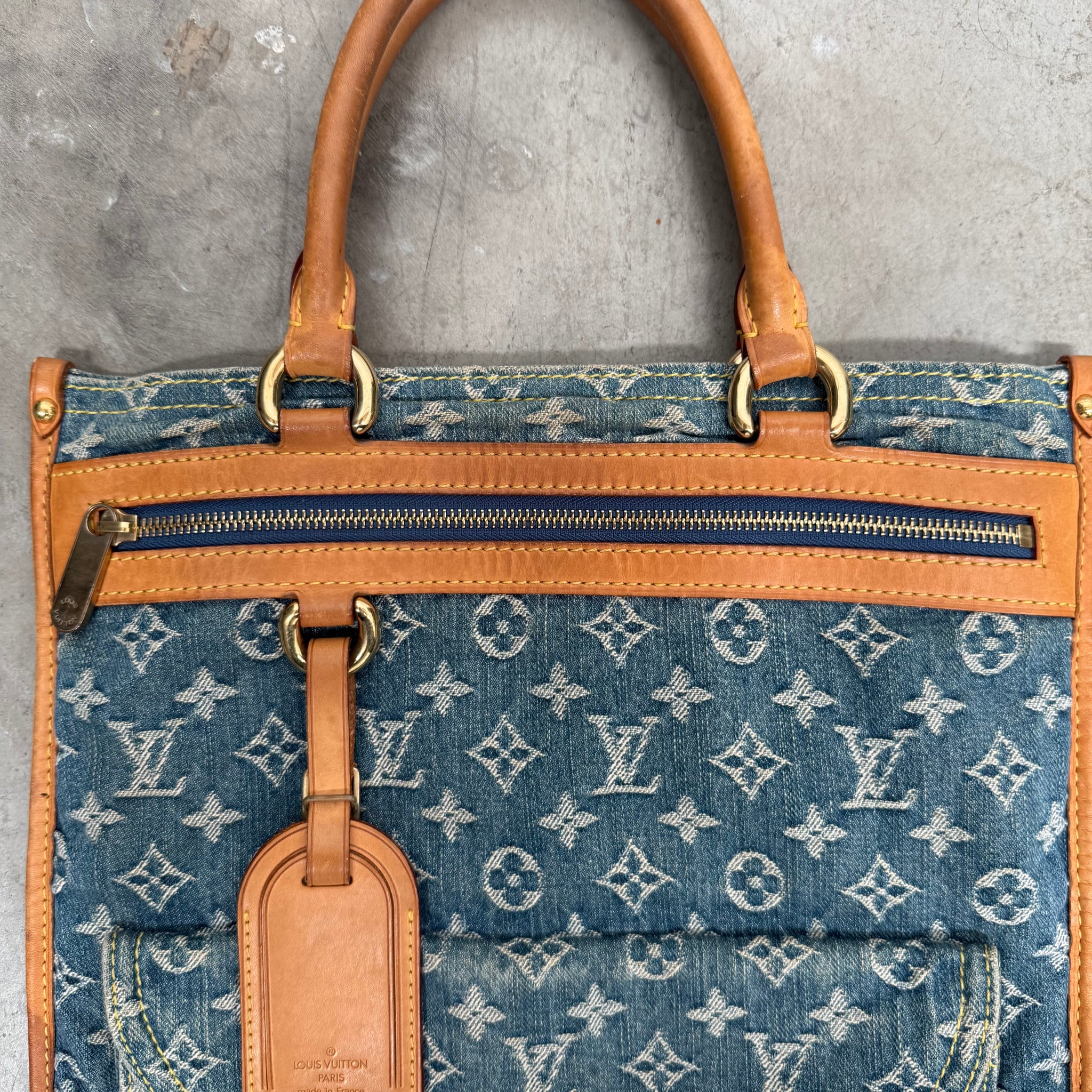 Louis Vuitton Blue Monogram Denim Flat Shopper Tote Bag
