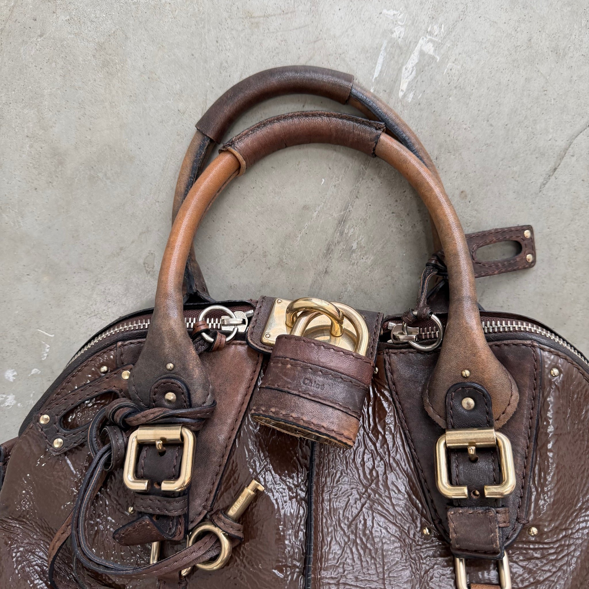 Chloe Ardoise Patent Leather Large Dome Paddington Bag