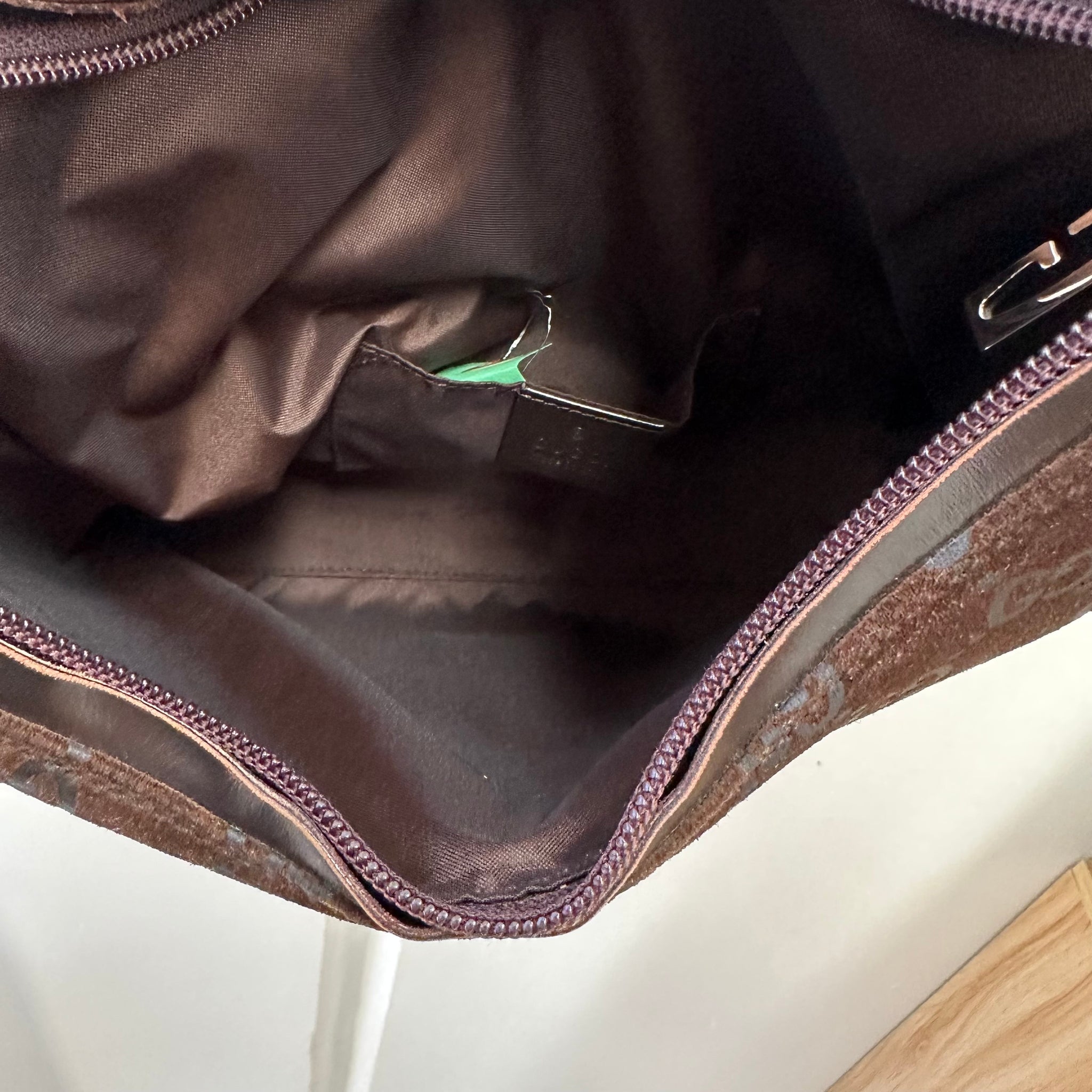Gucci GG Shoulder Bag Suede Canvas Brown