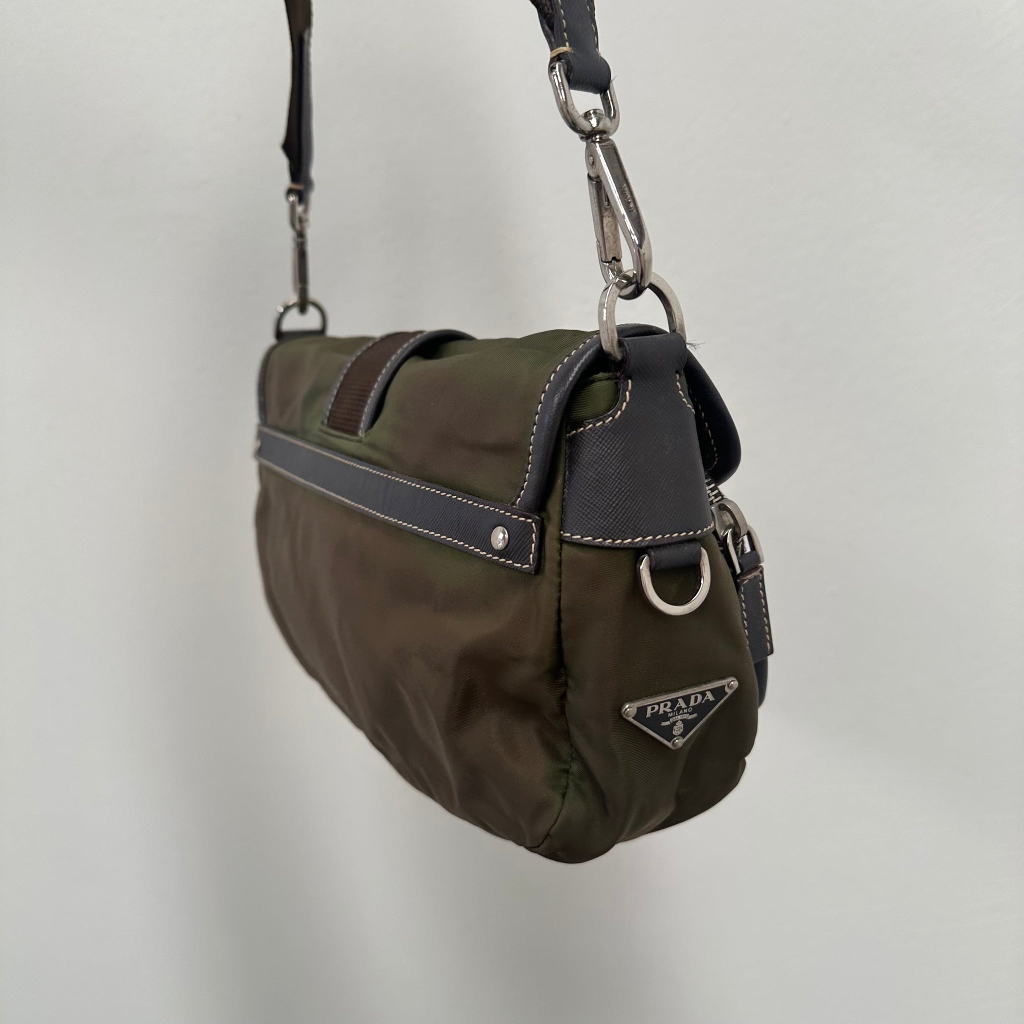 Prada Green Front Buckle Messenger / Crossbody Bag