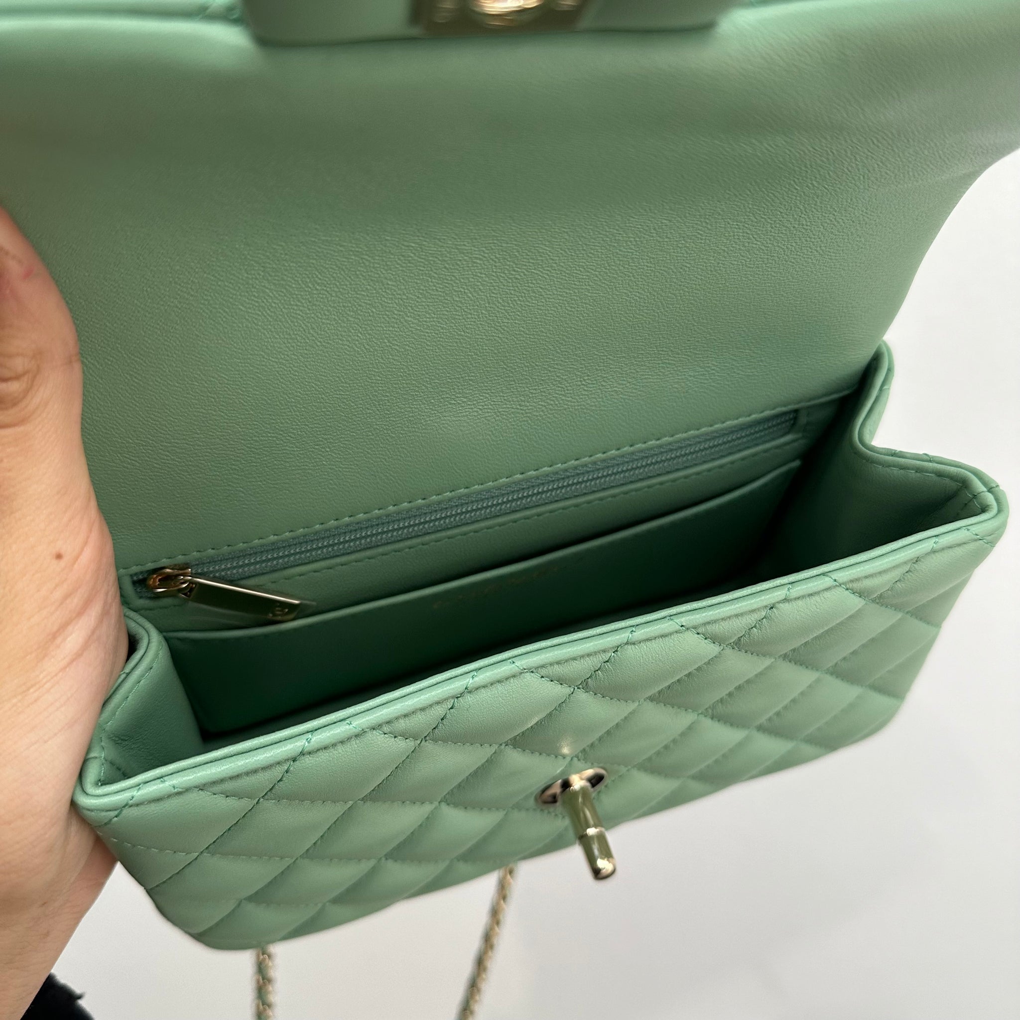 Chanel Green Mini Flap Top Handle Bag